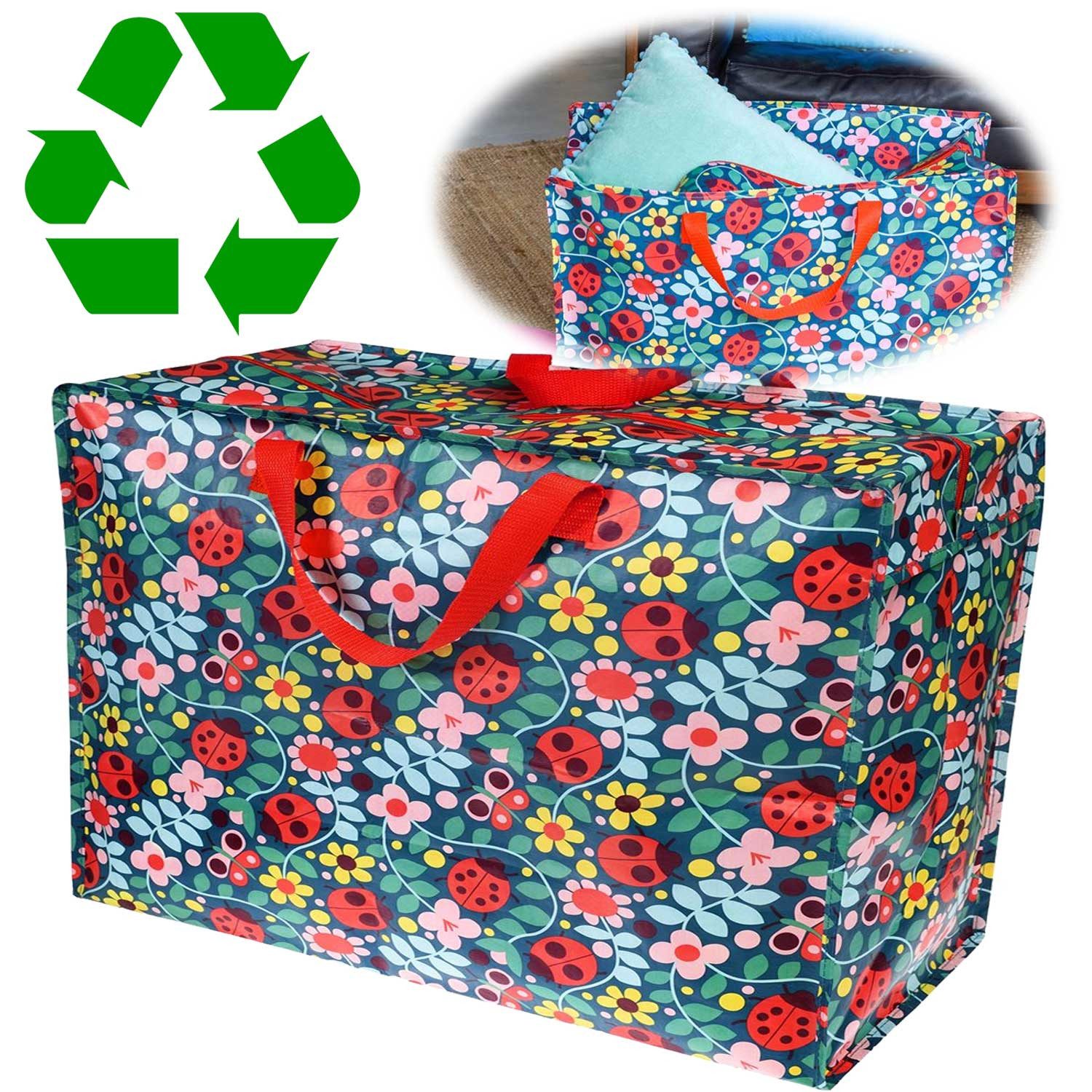 LS-LebenStil Aufbewahrungstasche XXL Jumbo Bag Marienkäfer 55cm Recycelt Nachhaltig Einkaufstasche (Unterbettkommode Organizer Aufbewahrungsbox, 1-tlg., Einkaufstasche mit Reißverschluss Shopper Riesentasche Tragetasche), Aufbewahrung von Bettwäsche Kleid