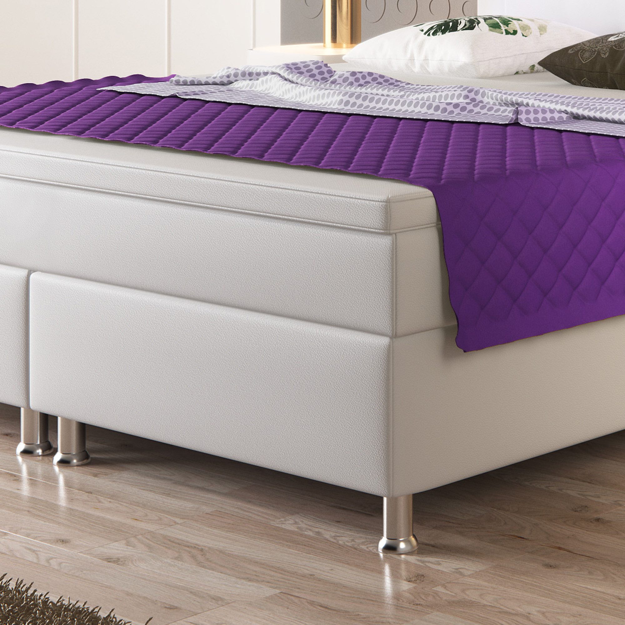 M-Punkt24 Boxspringbett MADRID (Weiß, Liegefläche 180 x 200 cm), inkl. Topper, 7-Zonen Taschenfederkern