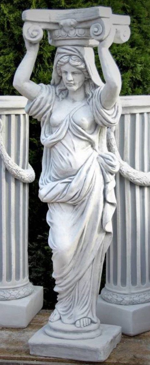 Casa Padrino Skulptur Jugendstil Garten Deko Skulptur Frau Grau 37 x 34 x H. 154 cm - Elegante Garten Deko Stein Figur - Barock & Jugendstil Garten Deko Accessoires