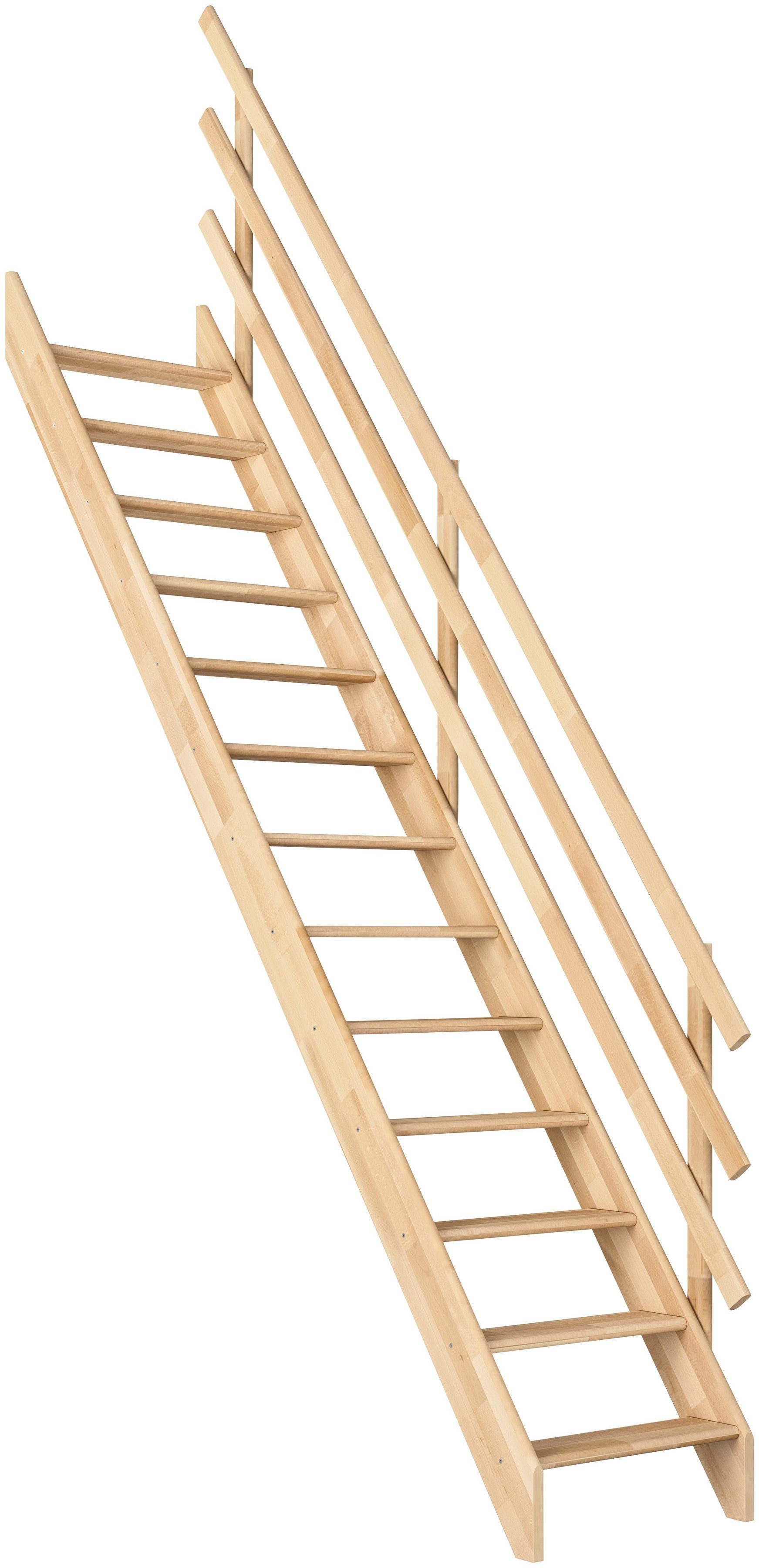 Dolle cm, cm, Holz, 63 285 bis Breite Burgau, Unbehandeltes Geschosshöhen Stufen für leicht Raumspartreppe abgerundet offen, Stufen