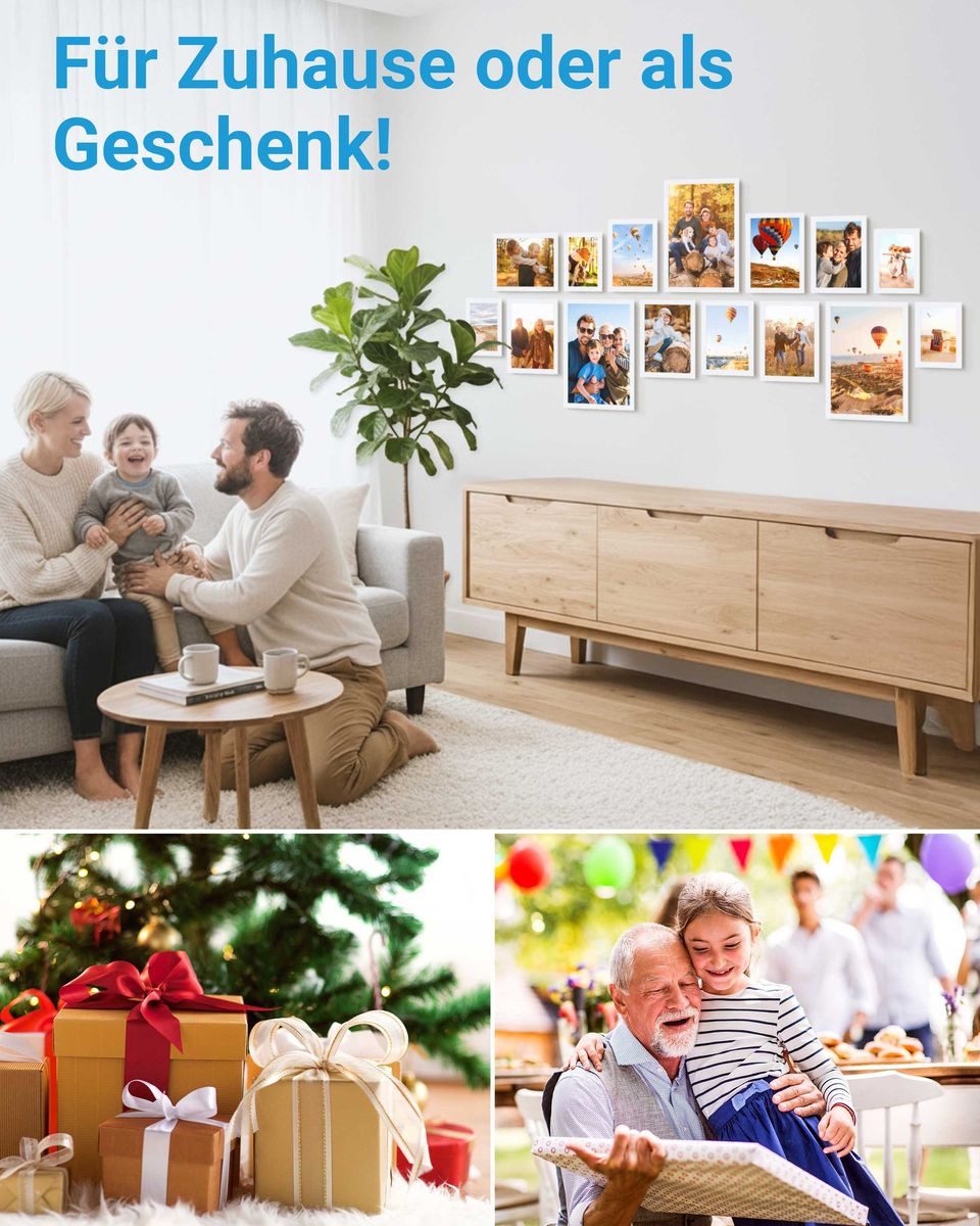PHOTOLINI Bilderrahmen 15er Set No.2 Poster-Rahmen in verschiedenen Formaten für Einzelbilder, für 15 Bilder (15er Set No.2), MDF Holz, Acrylglas & Zubehör, For – Bild 4 von 5