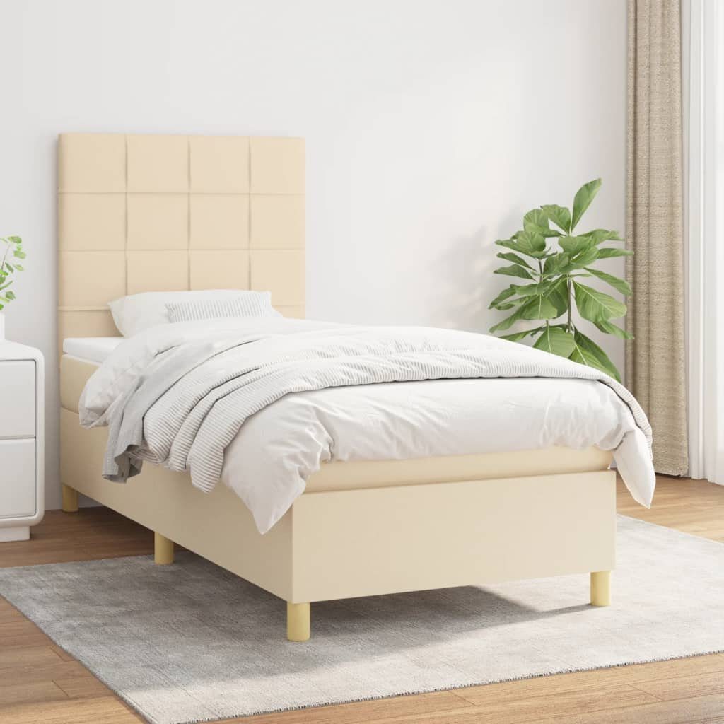 vidaXL Bett Boxspringbett mit Matratze Creme 100x200 cm Stoff