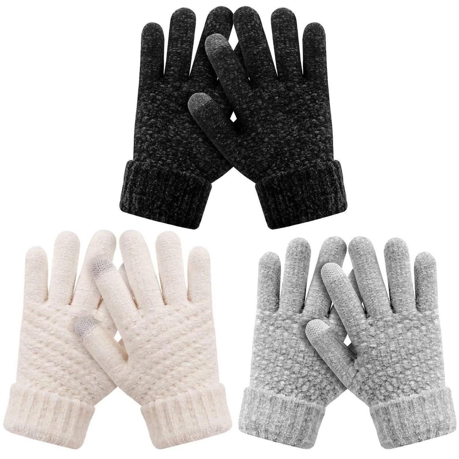 LuxusKollektion Strickhandschuhe Handschuhe Kinder Winter Chenille Fleece 3 Paar (3-St)