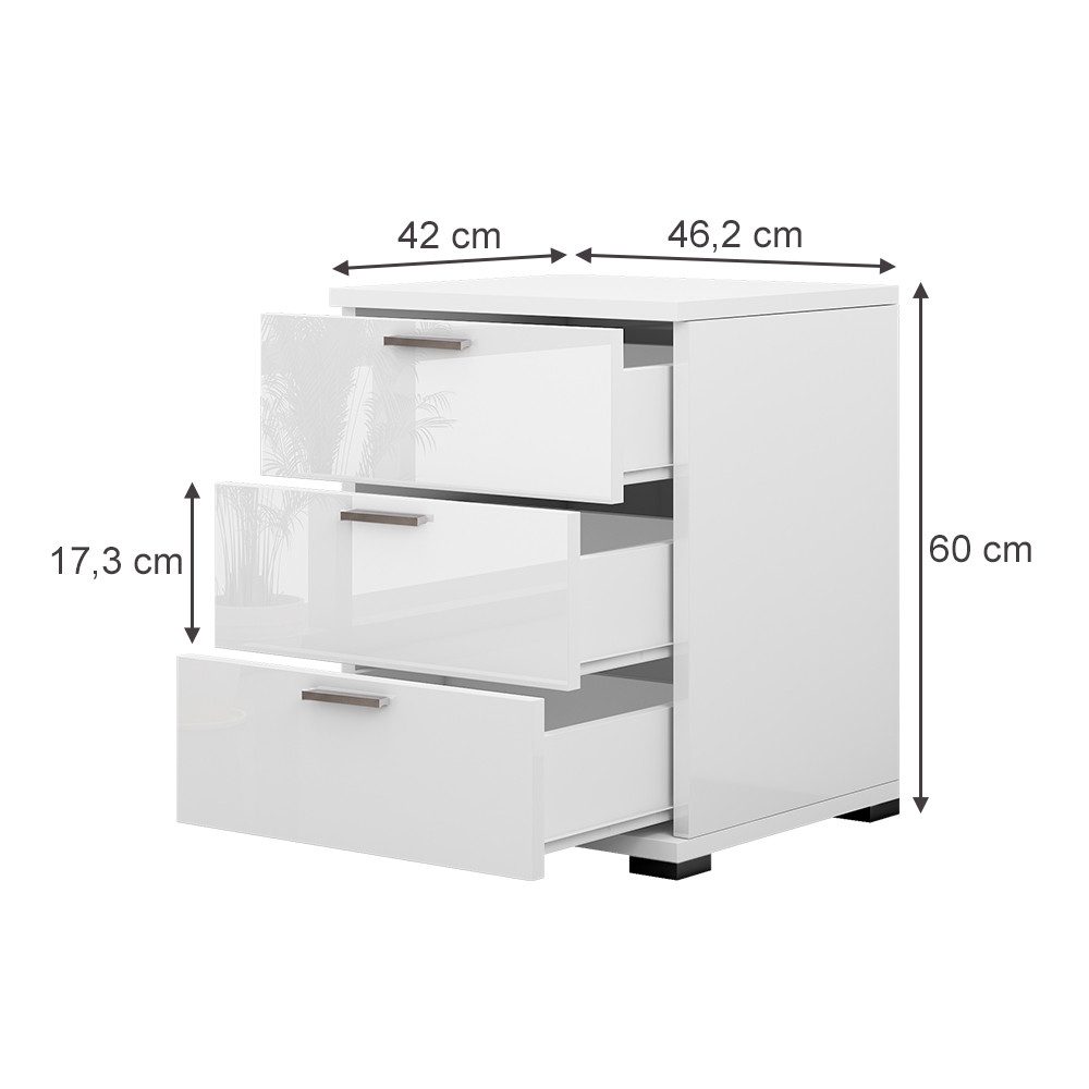 Vicco Nachtschrank Marseille, Weiß/Weiß, 46.2 x 60 cm (1-St)