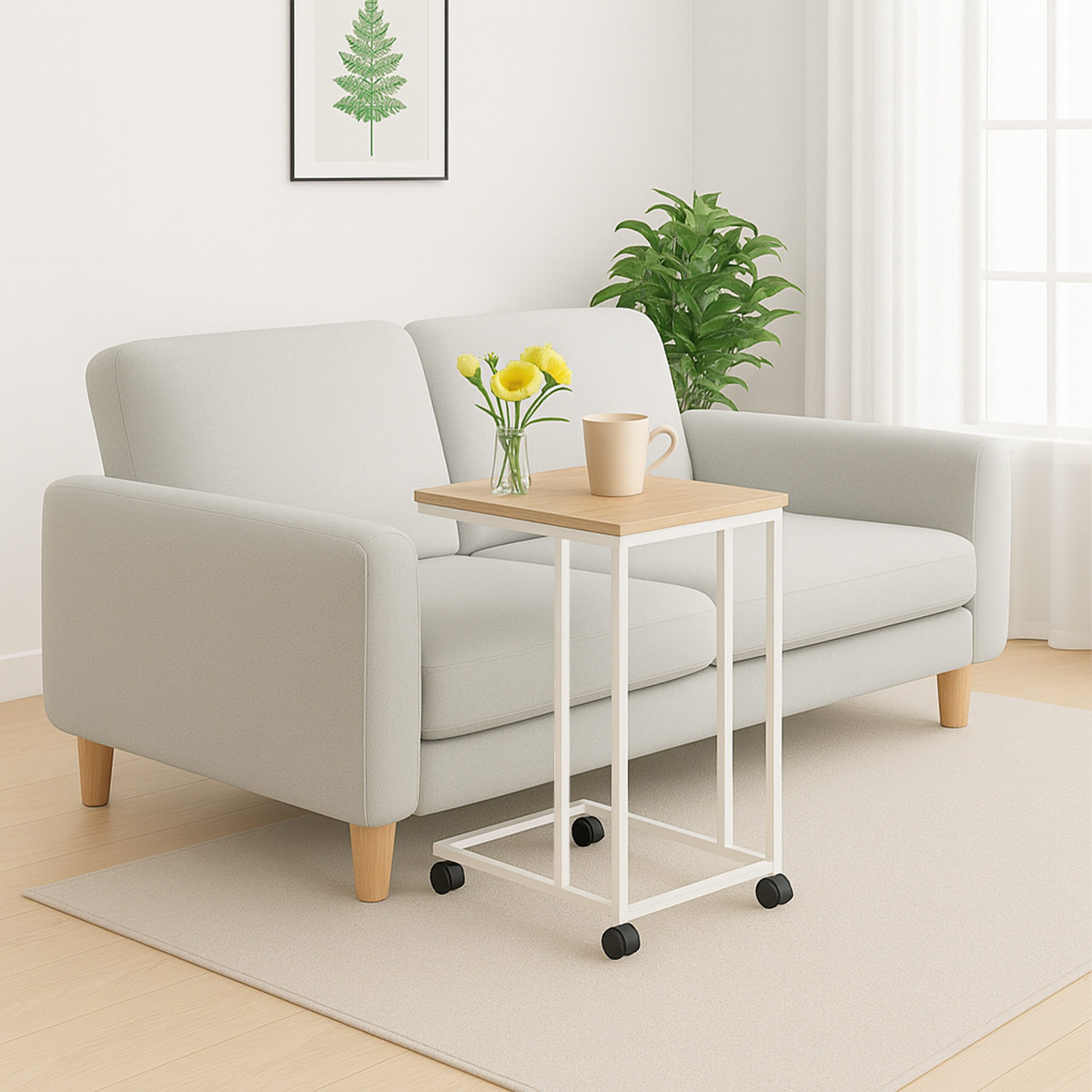 relaxdays Beistelltisch mit Rollen C Form, Weiss-braun günstig online kaufen