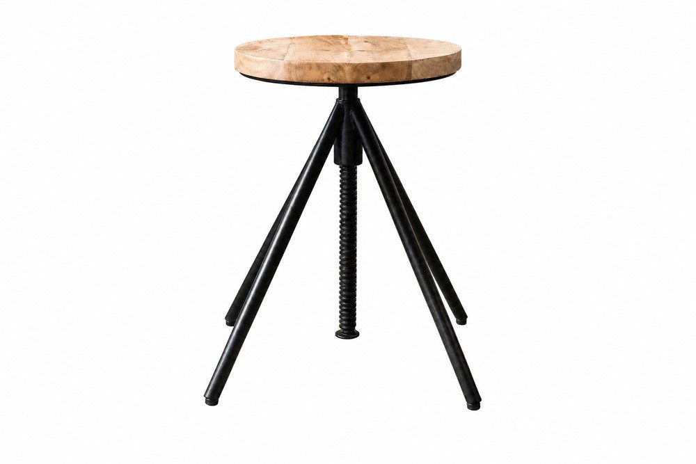 riess-ambiente Sitzhocker FACTORY 60cm natur/schwarz - Mango, Massiv, Metall, höhenverstellbar (Einzelartikel, 1 St), Verstellbarer Vintage-Schemel - ideal für Ess- & Wohnzimmer oder Küche