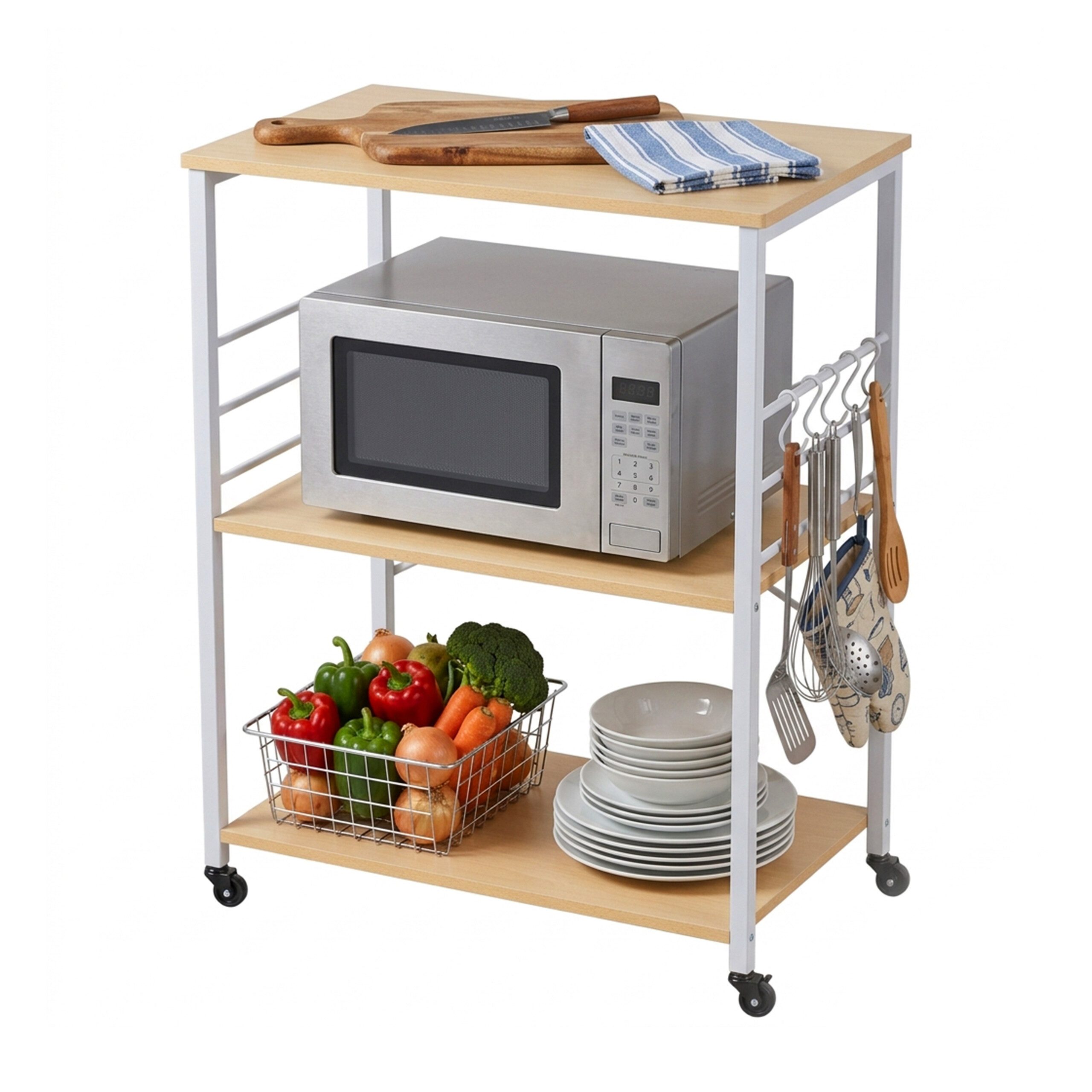 relaxdays Servierwagen Küchenrollwagen 3 Ebenen, (7 St), natur, 60 cm