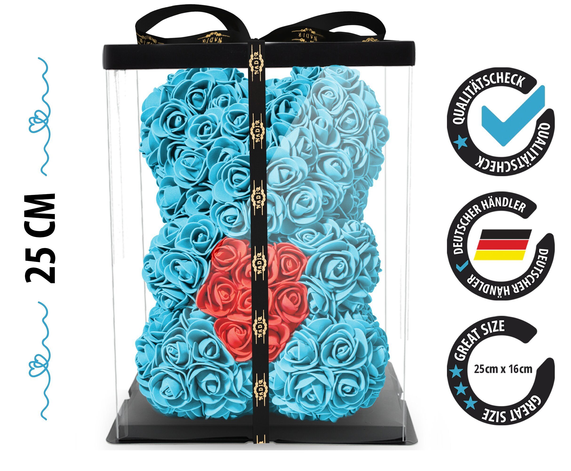 Kunstblume Rosenbär mit Herz Geschenk für günstig online kaufen