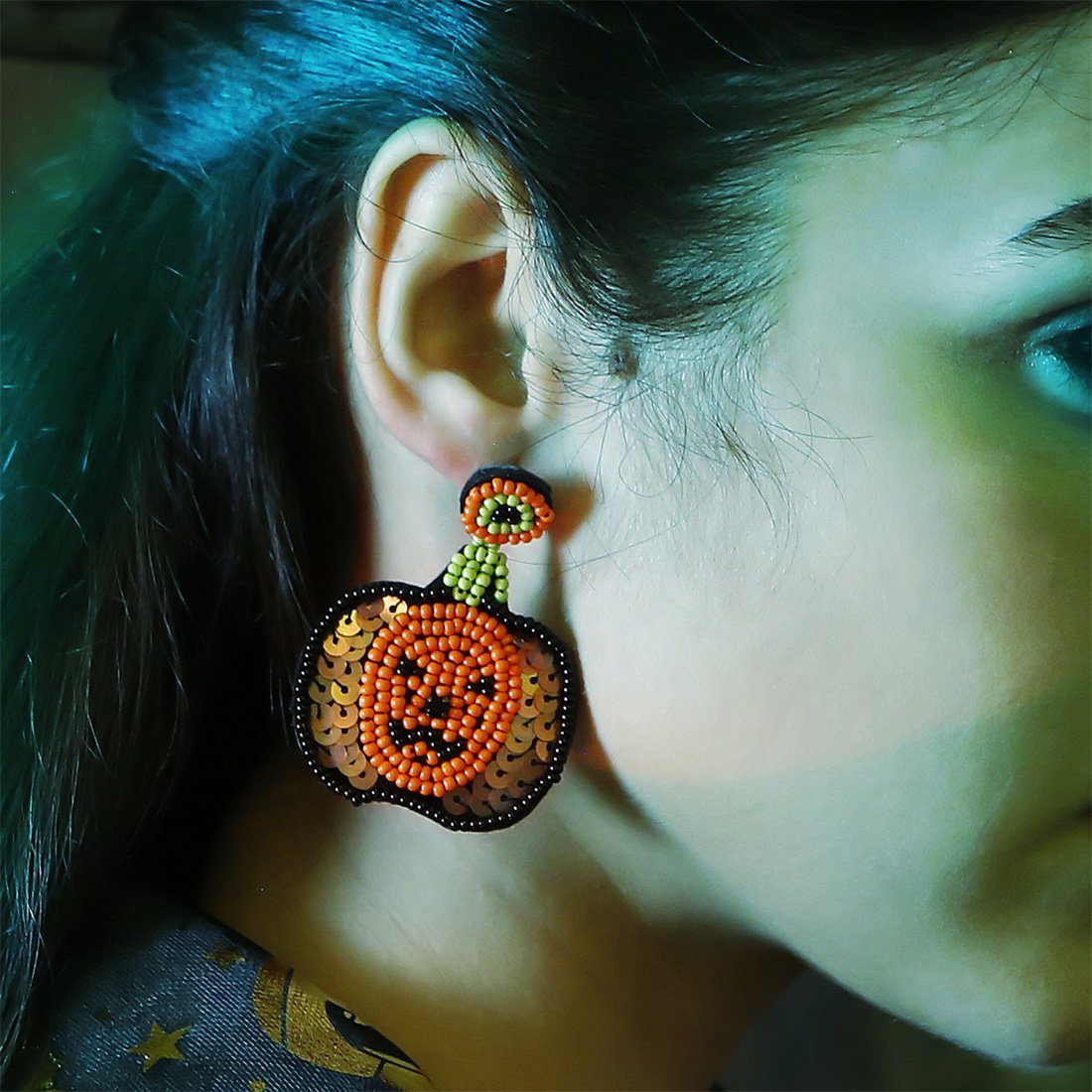 orange Kürbis Ohrringe,Ohrringe DÖRÖY Gespenst Paar Halloween Kopf Ohrhänger Ohrringe,Übertriebene
