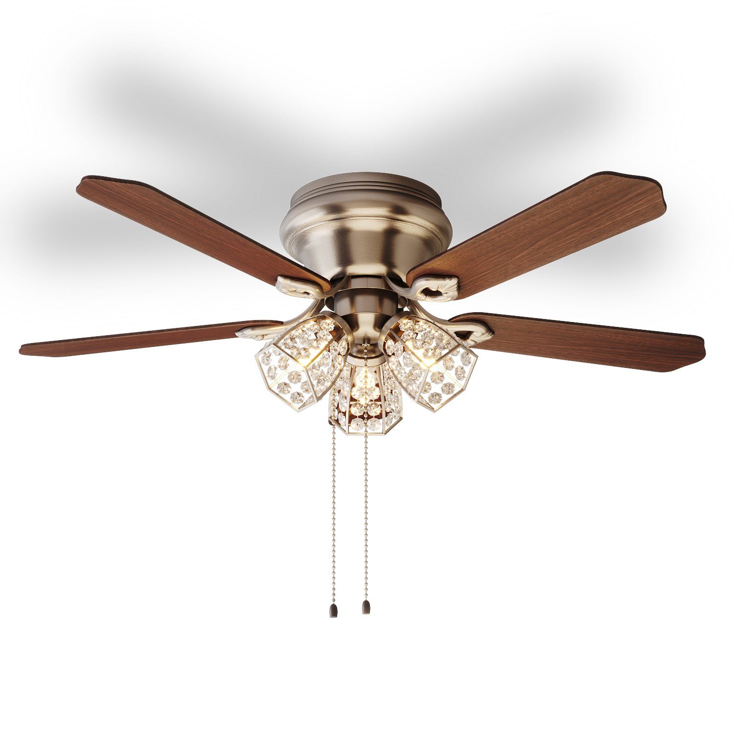 SONNI Deckenventilator Antik Deckenventilator 48 Inch Zugschalter Kristall Fan, Wohnzimmer Vintage Ohne Licht 122cm