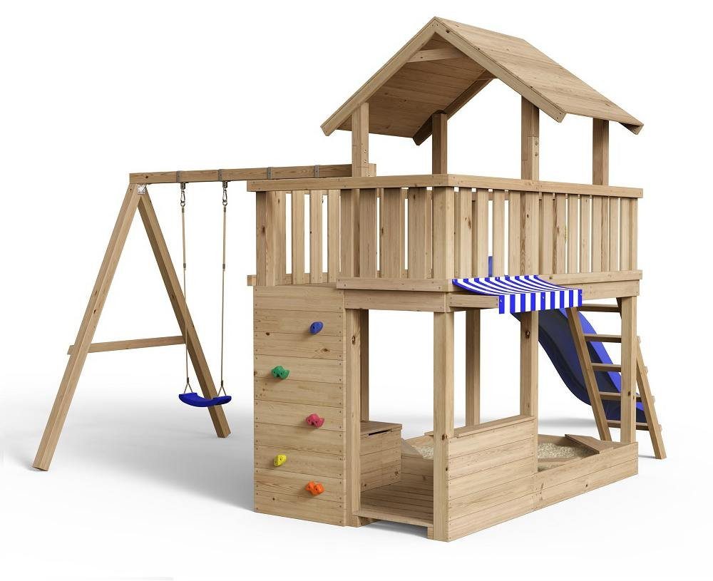 Spielturm Mia Blau, naturbelassenes Lärchenholz