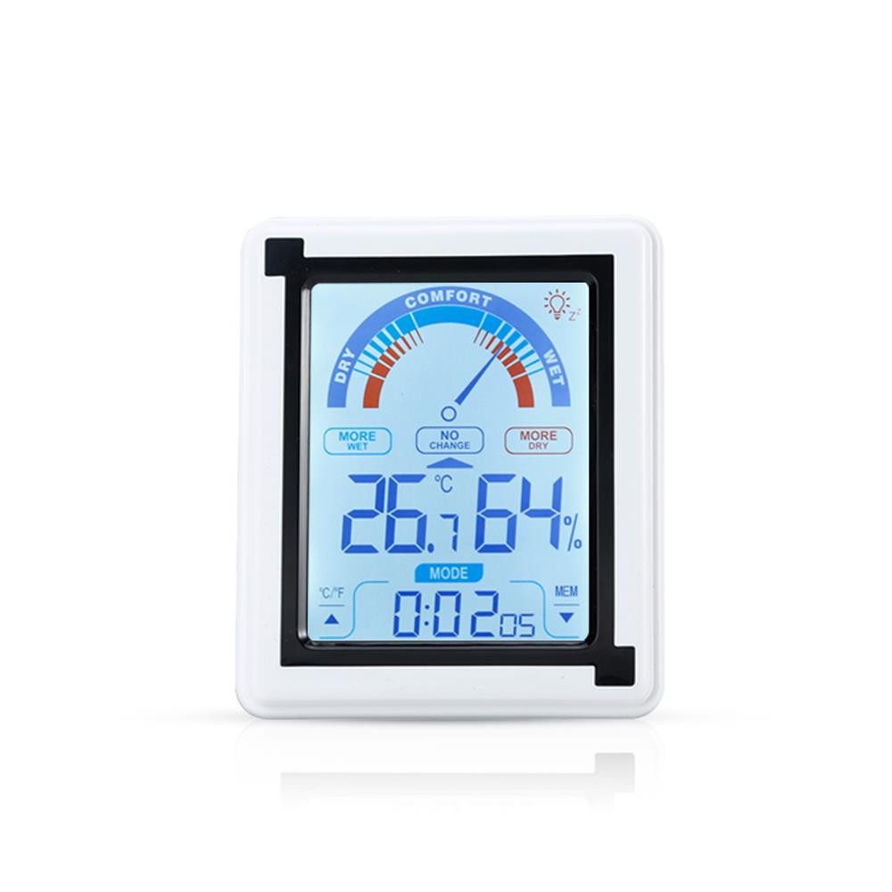 Intirilife Hygrometer, (1-St), Elektronisches Thermometer in WEISS - LCD Touch Thermometer mit Uhr