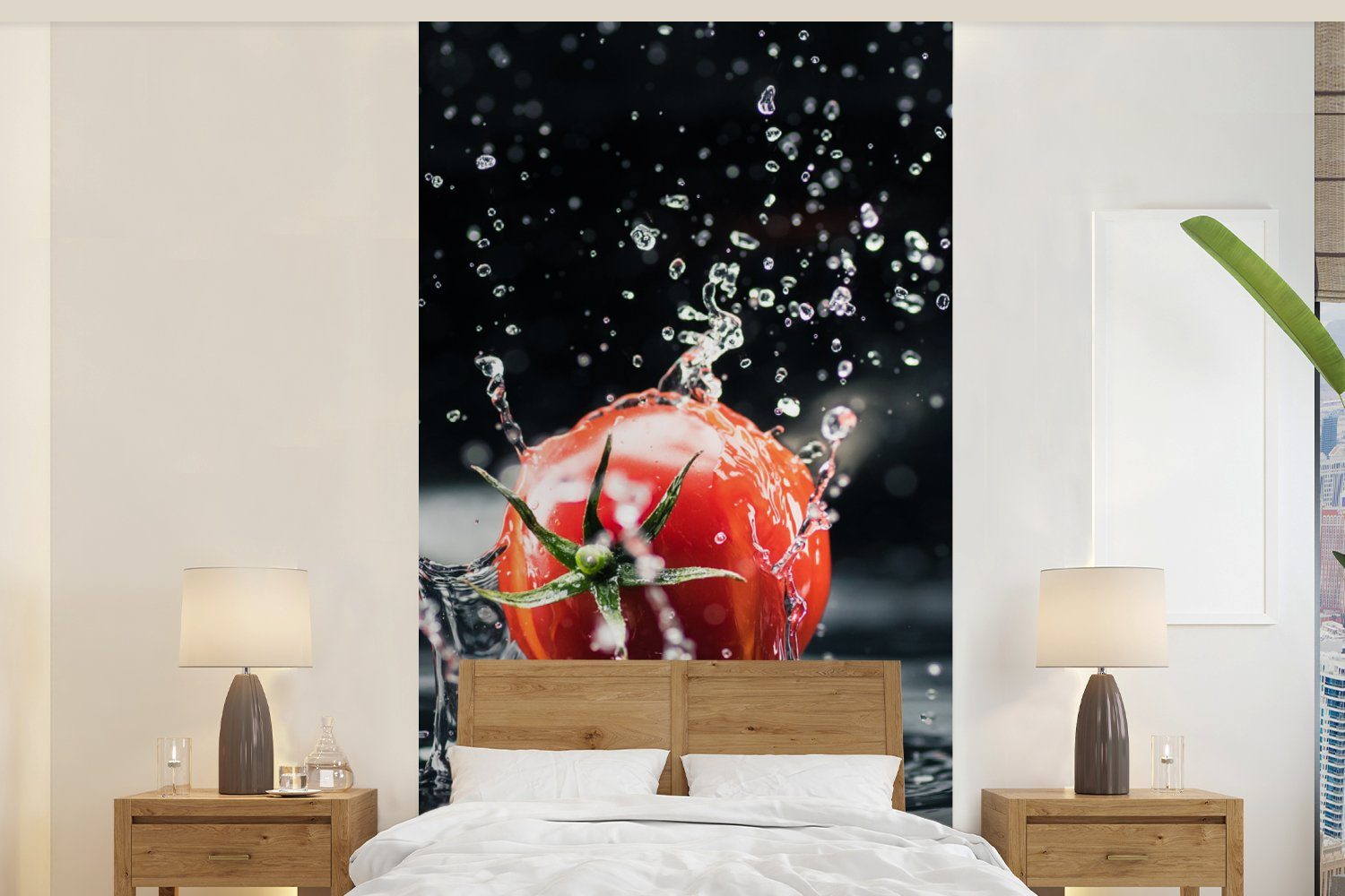MuchoWow Fototapete Tomate - Gemüse - Stilleben - Wasser - Rot, Matt, bedruckt, (2 St), Vliestapete für Wohnzimmer Schlafzimmer Küche, Fototapete