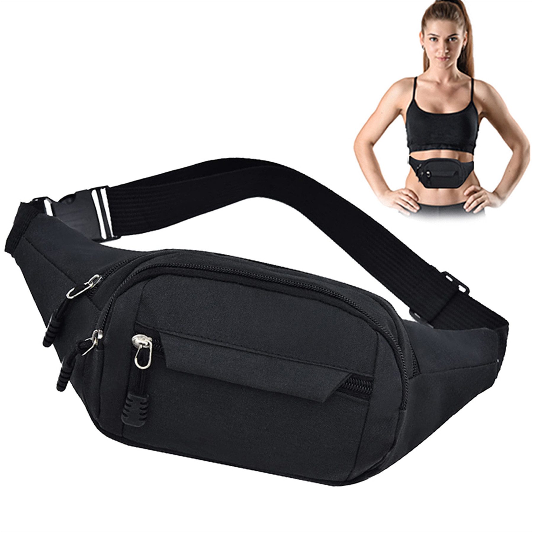 Keyura Schultertasche Bauchtasche für Herren Damen wasserdichte Gürteltasche (mit 4 Einzelfächern Hüfttaschen, Waistbeltbag Unisex, Gürteltasche, schwarz Basics, Festival), für Reise Wanderung Hundespaziergänge und Outdoor-Aktivität