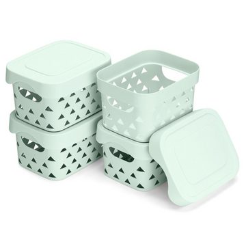 Navaris Aufbewahrungsbox, 4er Set Aufbewahrungsbox mit Deckel - Box aus Kunststoff klein - 4x Storage Kiste stapelbar - atmungsaktive Aufbewahrung Bad Regal - Mint Grün