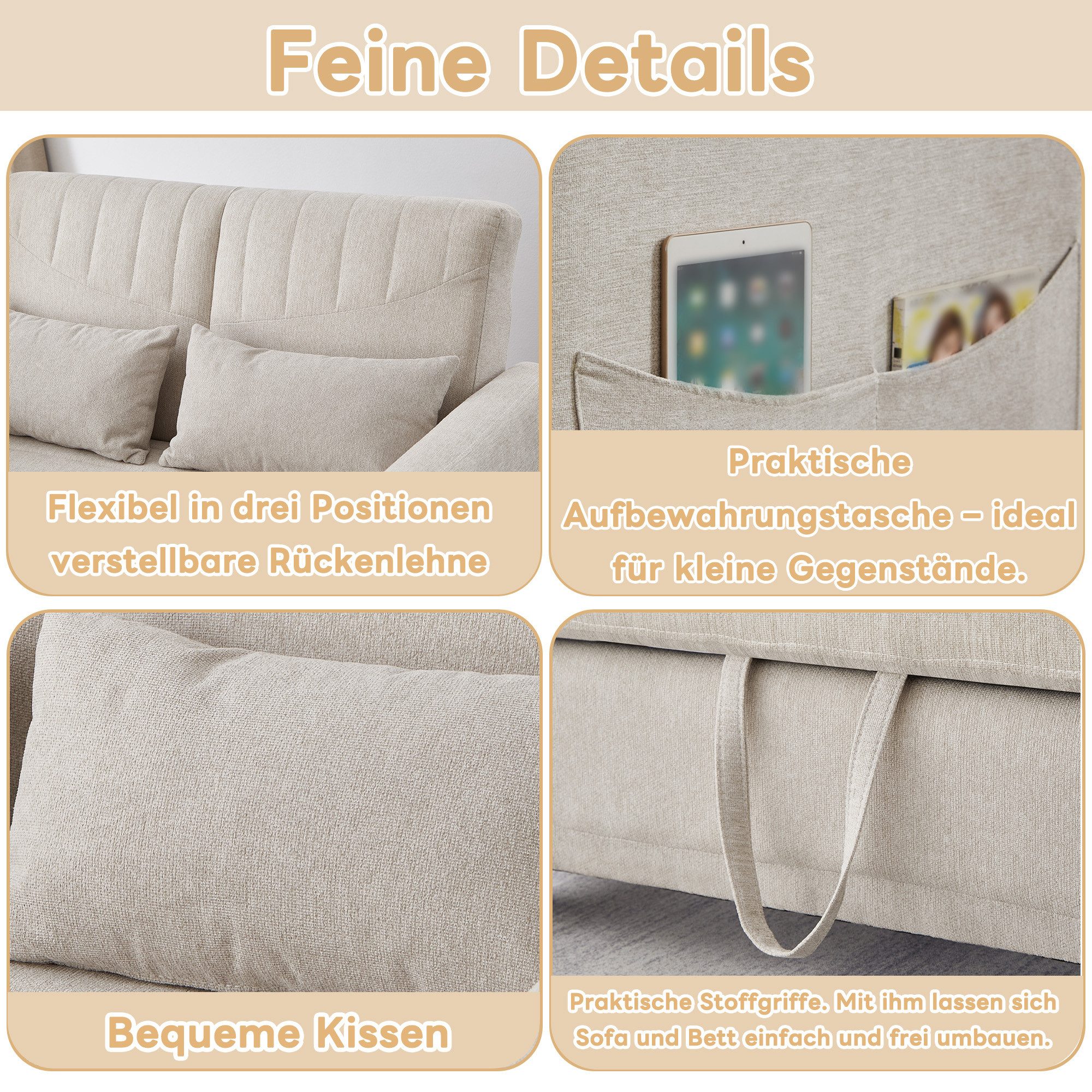 Merax Schlafsofa mit Schlaffunktion, Zweisitzer-Klappsofa, Baumwoll-Leinen- günstig online kaufen