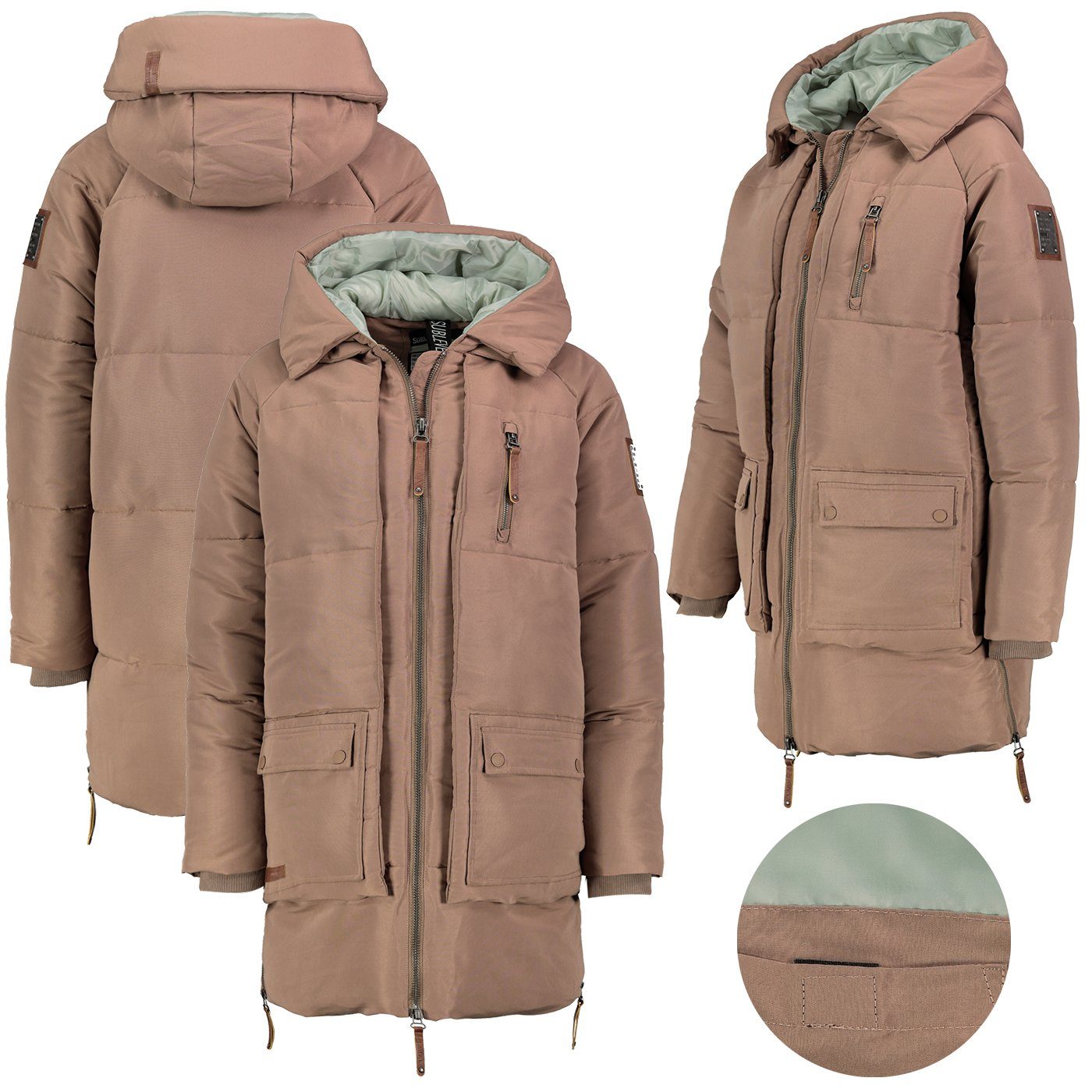 SUBLEVEL Parka Winter Jacke Mantel Parka Steppjacke Steppmantel Wintermantel Oversize Braun