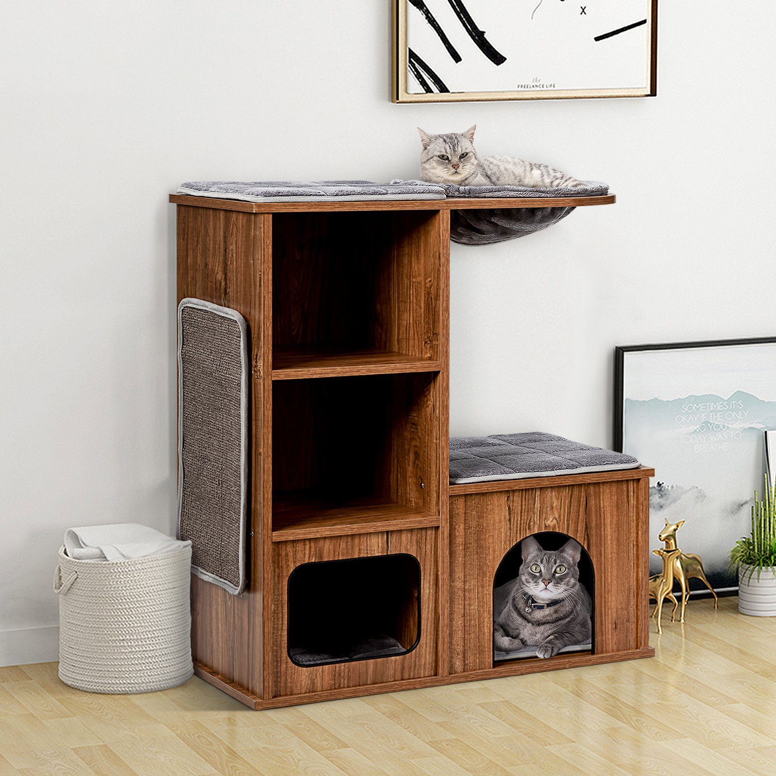COSTWAY Kratzbaum »Kratzbaum«, Katzenmöbel mit Höhle Matten, Katzen ... - Costway Kratzbaum Kratzbaum Katzenmoebel Mit Hoehle Matten Katzen Spielhaus Holz Katzenbaum Katzenhaus Kletterbaum Kratzbaum Aktivitaetsbaum 69x39x 80 5 Cm