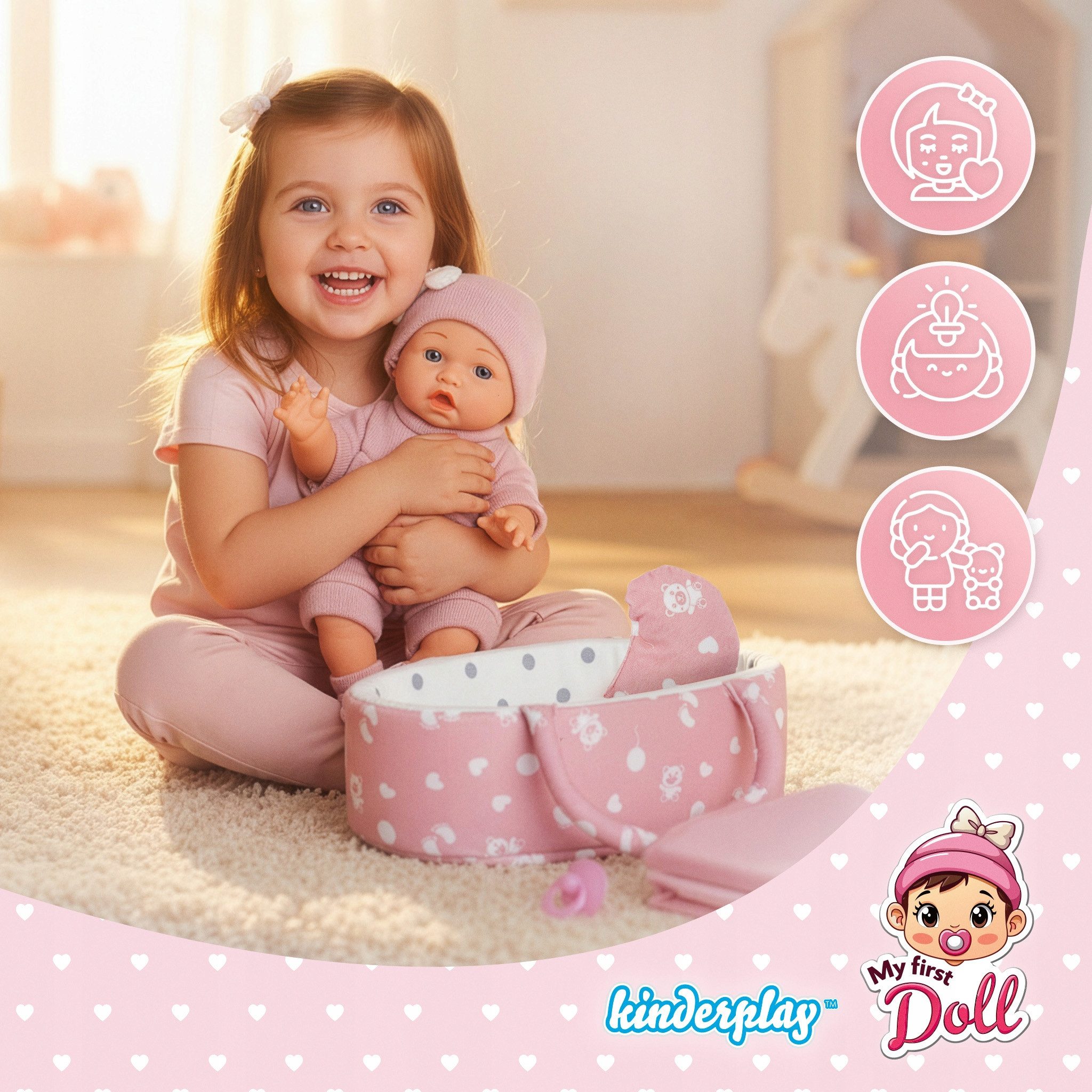 Kinderplay Dolls & Strollers Babypuppe Puppe mit Tragebett – Erste Babypupp günstig online kaufen