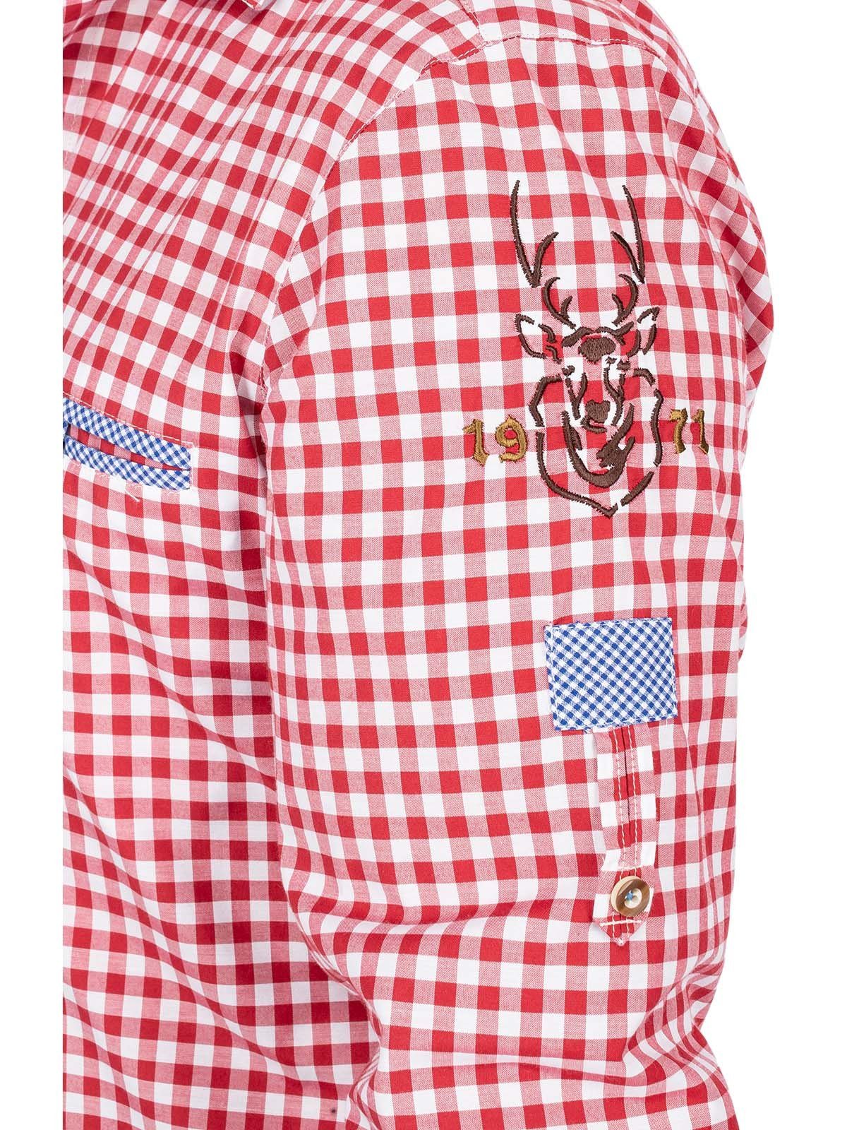 rot OS-Trachten (Slim Trachtenhemd Fit) Langarmhemd HIRSCHKOPP Karo