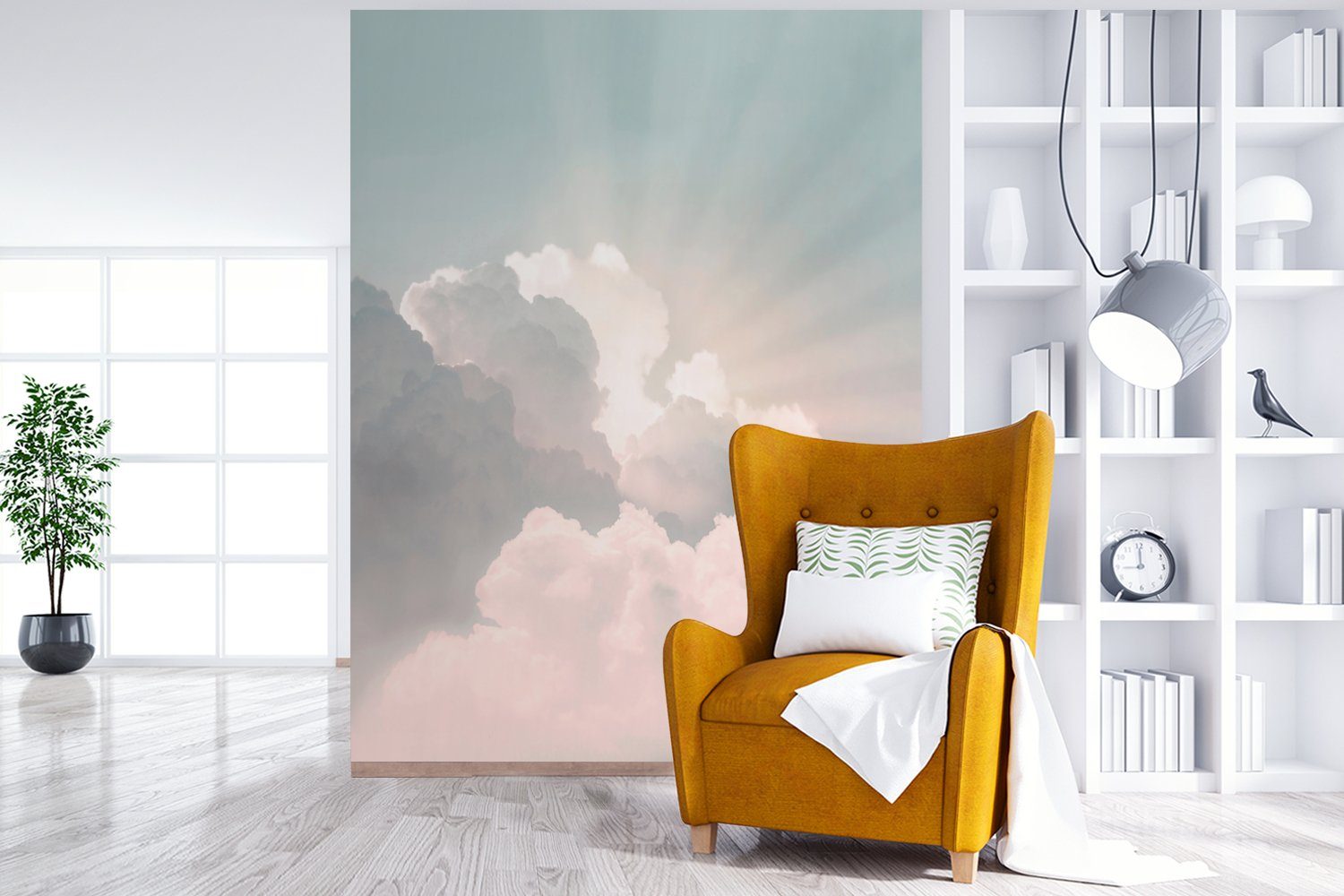- Natur, Wolken Himmel Sonne Matt, für Wohnzimmer, Wandtapete St), Montagefertig MuchoWow Tapete Vinyl - (4 Fototapete bedruckt, -