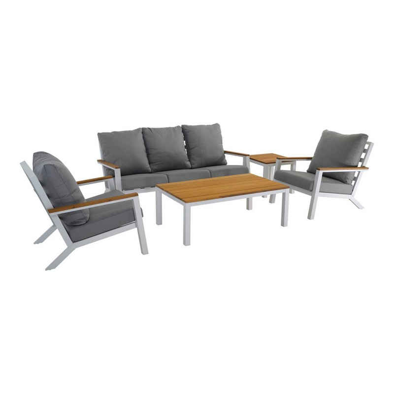 GMD Living Gartenlounge-Set DONNAN, (Loungeset, 5-tlg., bestehend aus 2 Sessel, 1 Sofa & 2 Tischen inkl. Polsterkissen), Tischplatte aus Bambus, Outdoorgeeignet