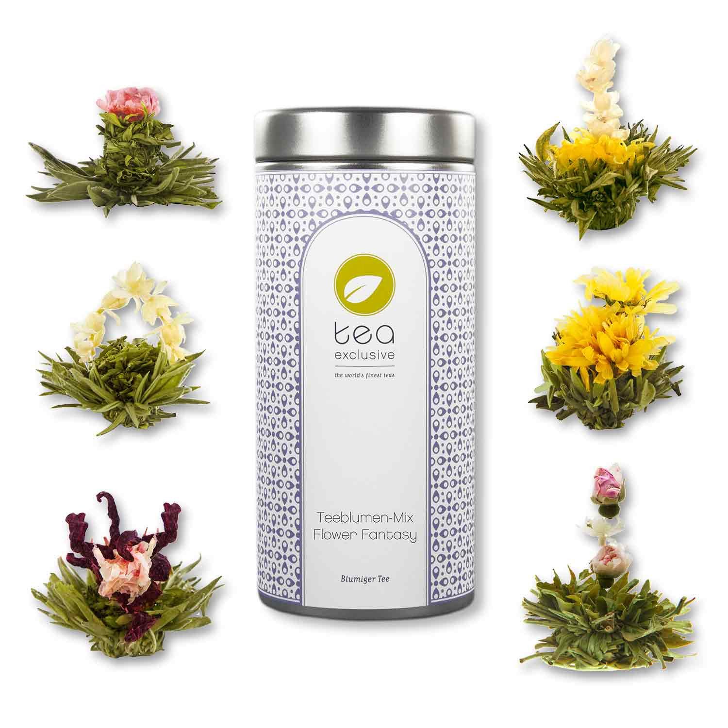 tea exclusive Tee Teeblumen-Mix "Flower Fantasy", 6 Stück in Dose mit Booklet