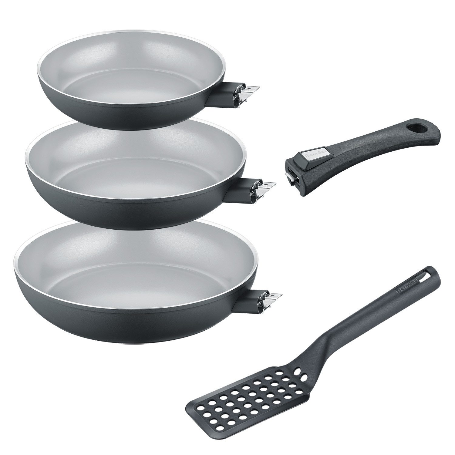 Berndes Сковороды-Set 20+24+28 cm, Aluminium, inkl. Сковородыwender, schwarz, Aluminium (4-teilig)