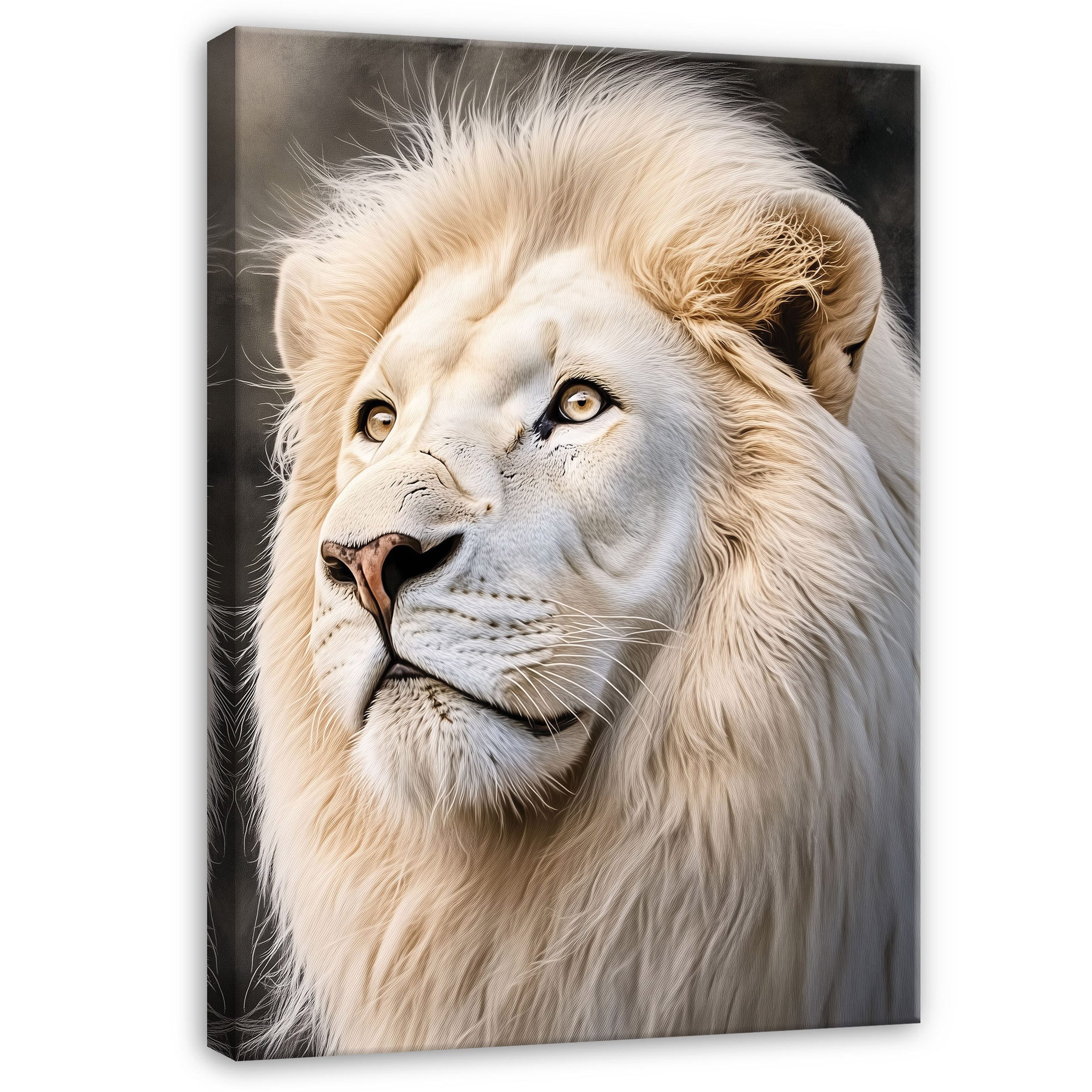 Wallarena Leinwandbild Löwe Natur Tier Weiß Modern Wandbilder Wand Deko XXL Bilder, Natur - Tier (groß Bilder Wohnzimmer Schlafzimmer Einteilig, 1 St), Bilder Klein Wohnzimmer Schlafzimmer Küche Wandbild Wand Deko 40x30