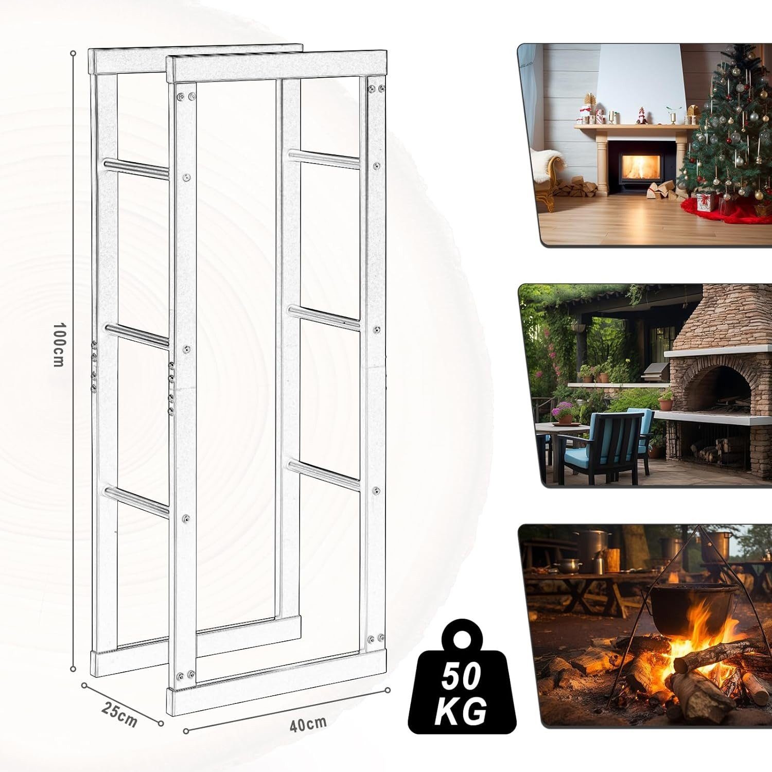 EUGAD Kaminholzregal, BxTxH:40x25x100 cm, (1-St), Innen Außen aus Metall für Kaminholz