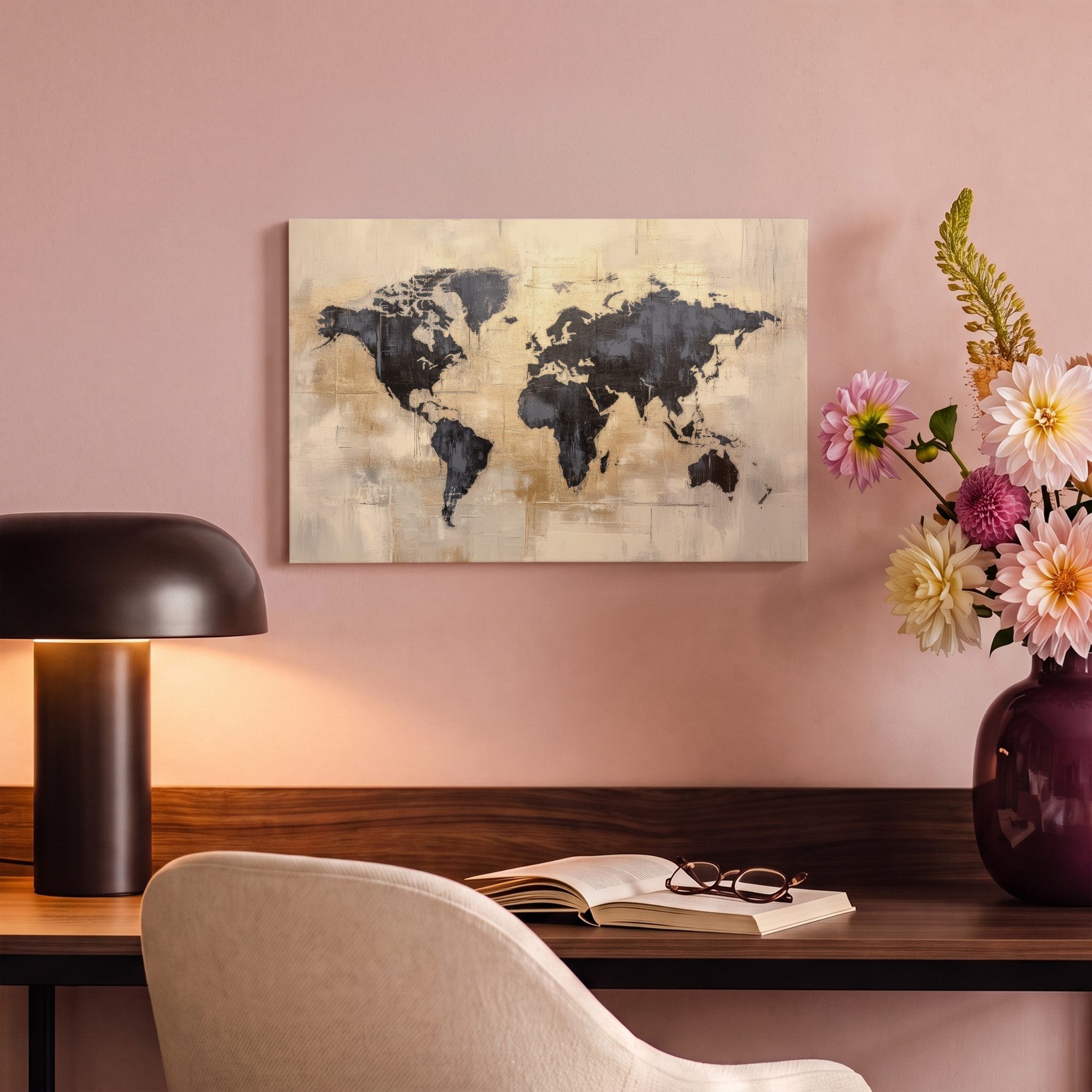 OneMillionCanvasses® Leinwandbild Weltkarte - Gold - Schwarz - Abstrakt, Fotodruck (1 St), Wandbild, Deko Schlafzimmer Wohnzimmer Flur 20x20 cm – Bild 4 von 5