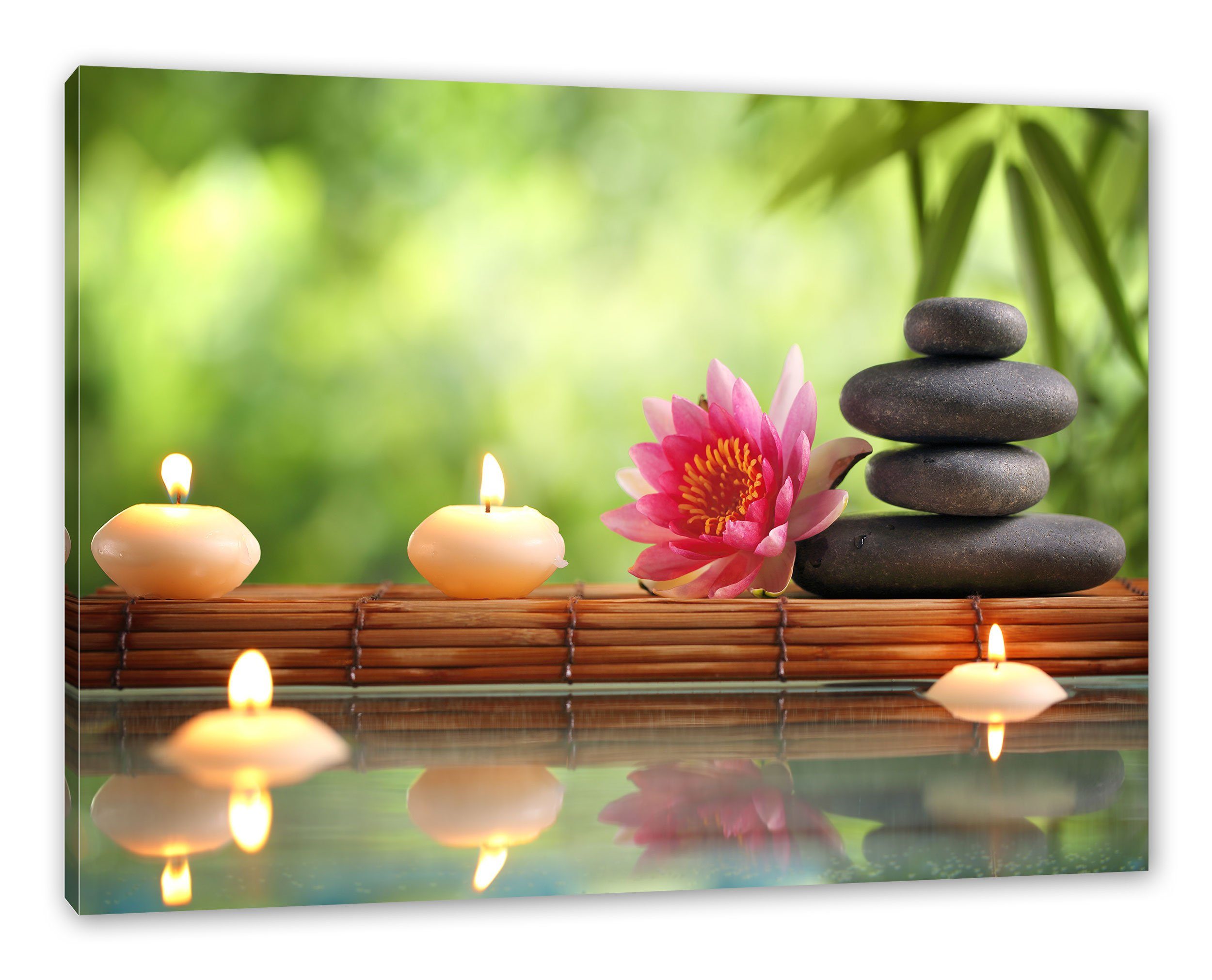 Pixxprint Leinwandbild Seerose mit Zen Steinen günstig online kaufen