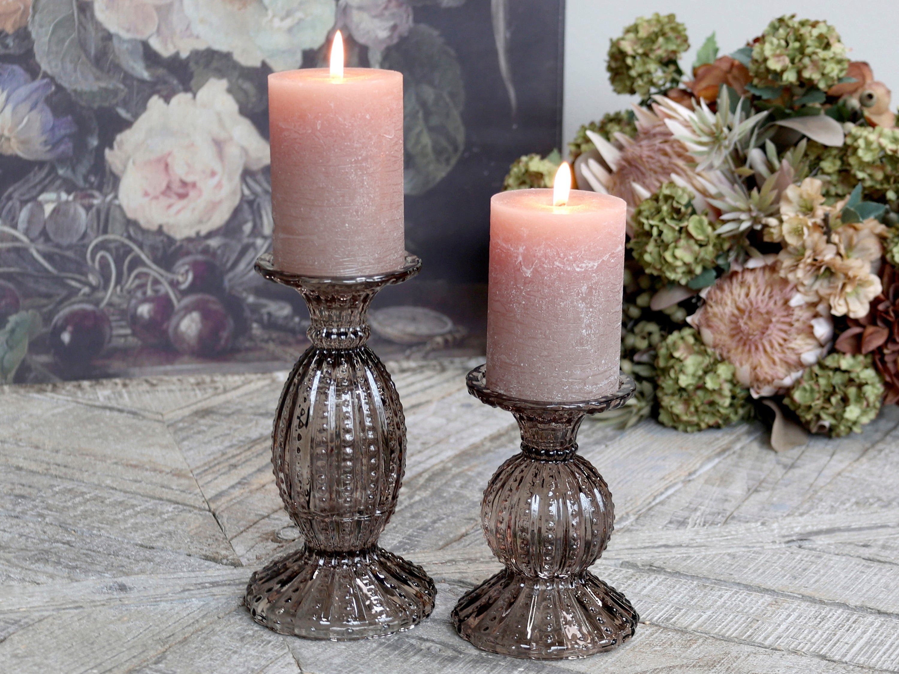 Chic Antique Kerzenständer Chic Antique Kerzenständer mit Perlkante – Glas – Mokka – 14 cm