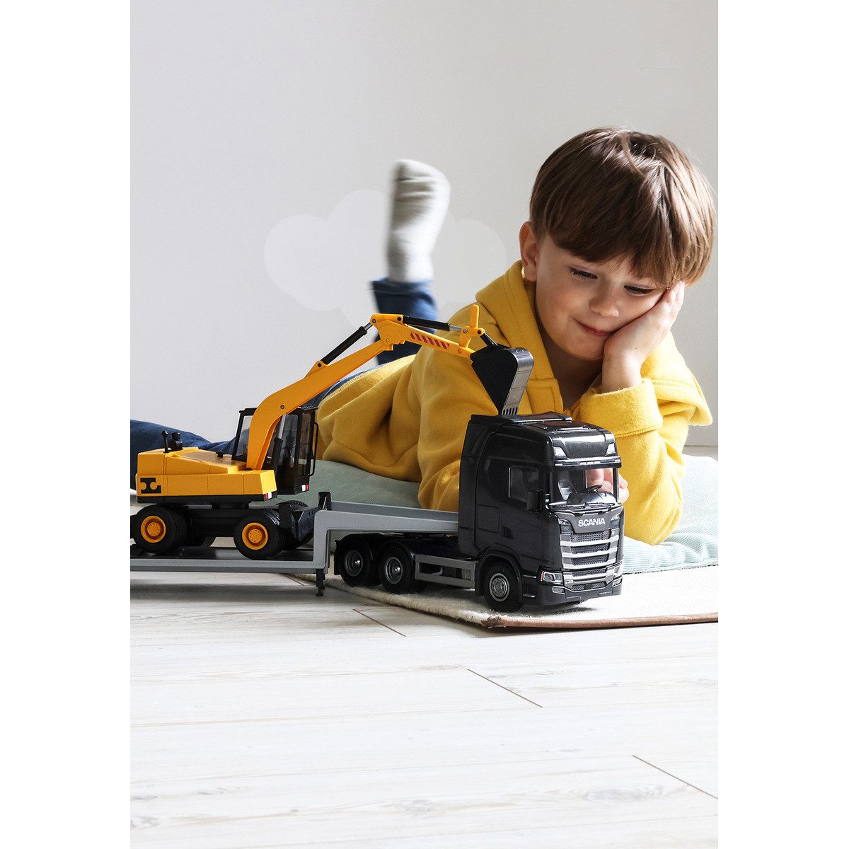 EMEK Spielzeug-Auto Tieflader mit Hebekran Unisex Kinder, (1-tlg)