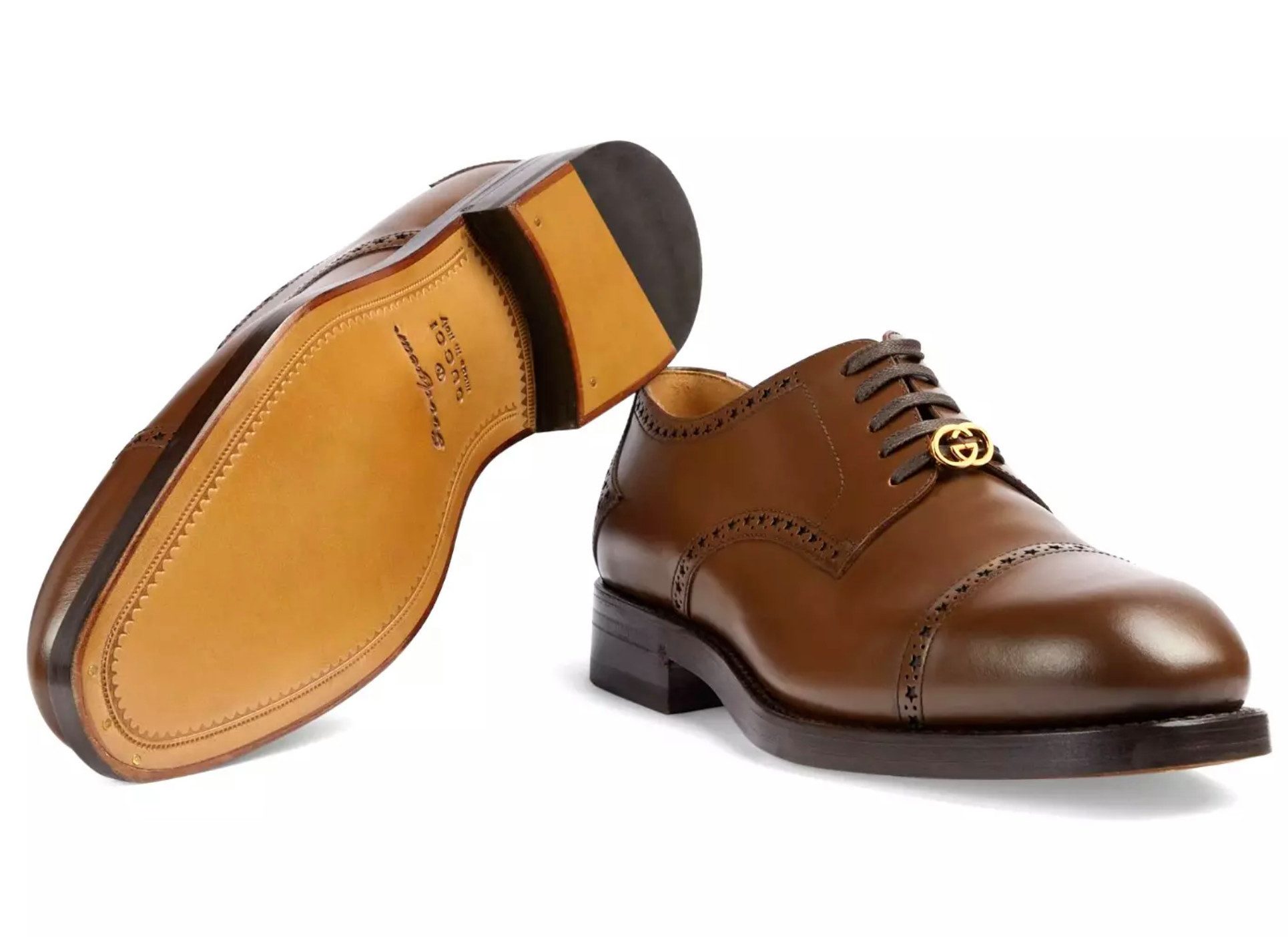 GUCCI Interlocking Derby Schuhe Mit Goodyear-Rahmen Schnürschuh GG-Logo-Detail und filigrane Brogue-Details