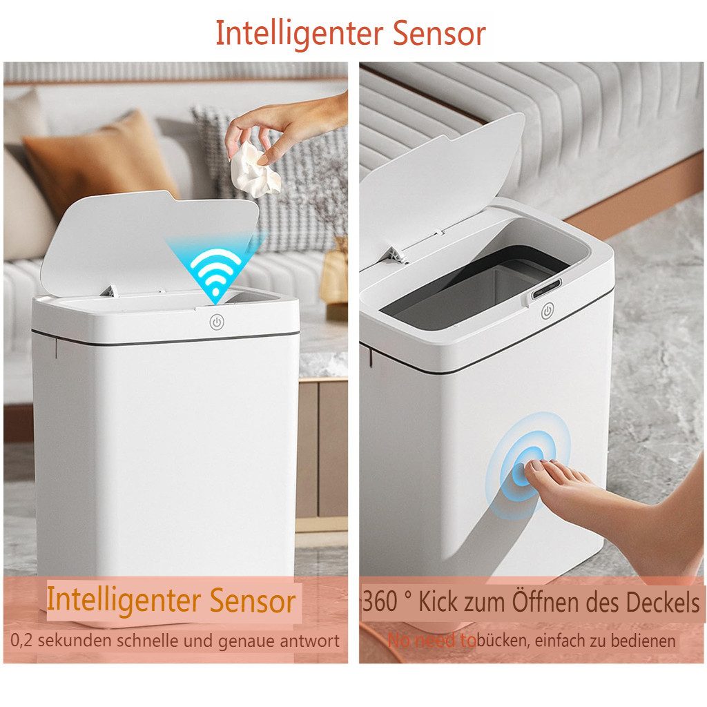 Insma Mülleimer 15L Automatischer Mülleimer mit Bewegungssensor, berührungslos, mit Deckel, wasserdicht - ideal für Küche, Bad und Büro
