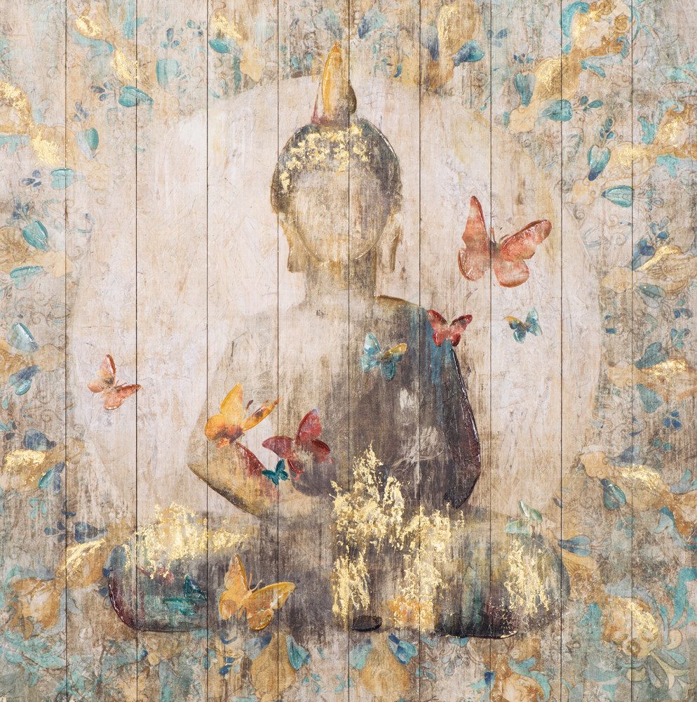 ArtUniverse Gemälde Buddha mit Schmetterlingen 100 x 100 cm, Menschenmotiv
