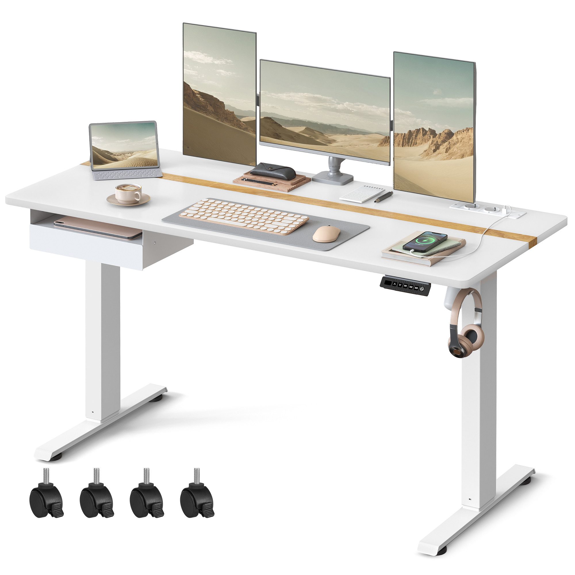 VASAGLE Schreibtisch höhenverstellbar, elektrisch, mit Steckdosen und Stoff günstig online kaufen