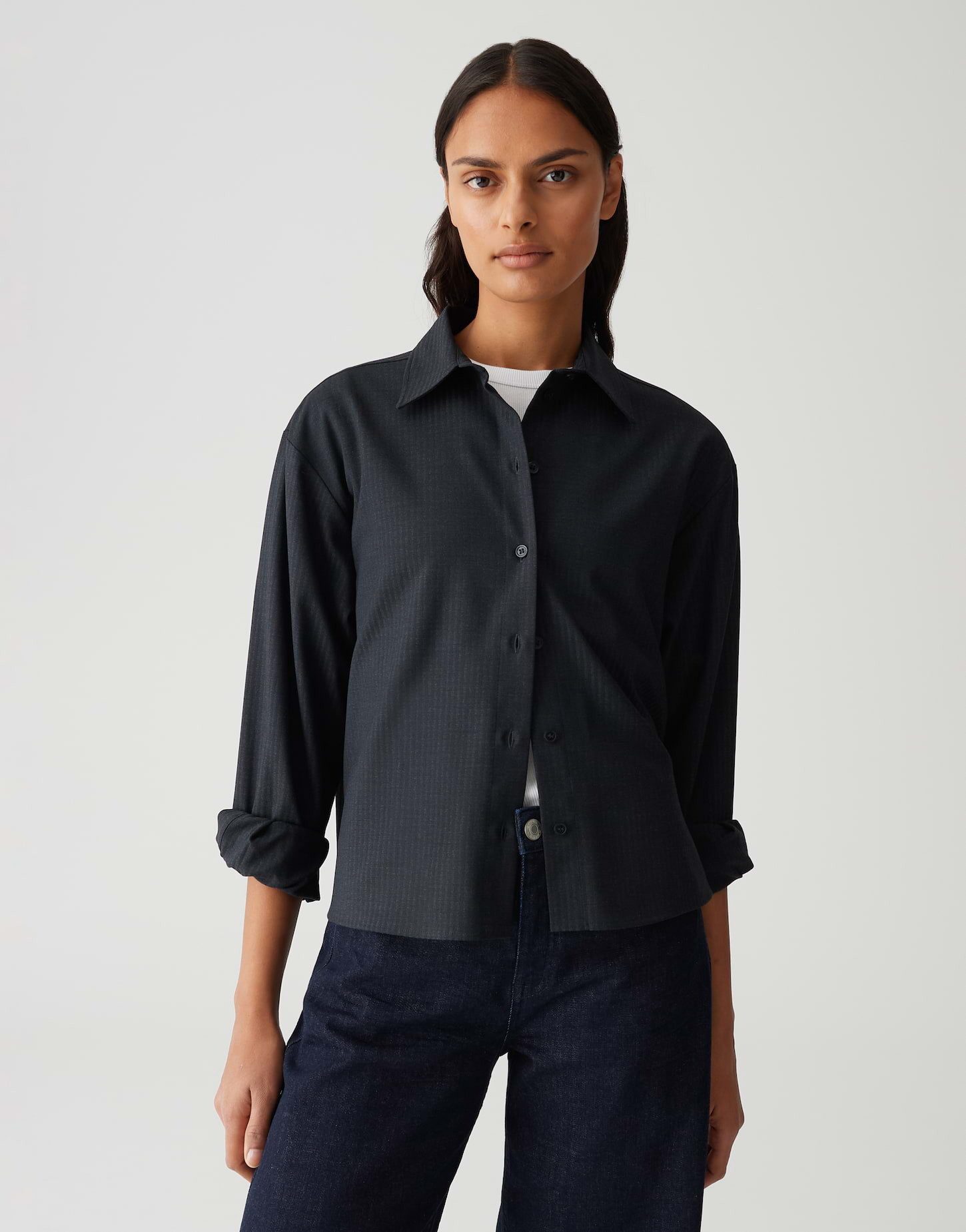 OPUS Hemdbluse FOSTALGIA mit gewebten Streifen überschnittene Schulter mit günstig online kaufen