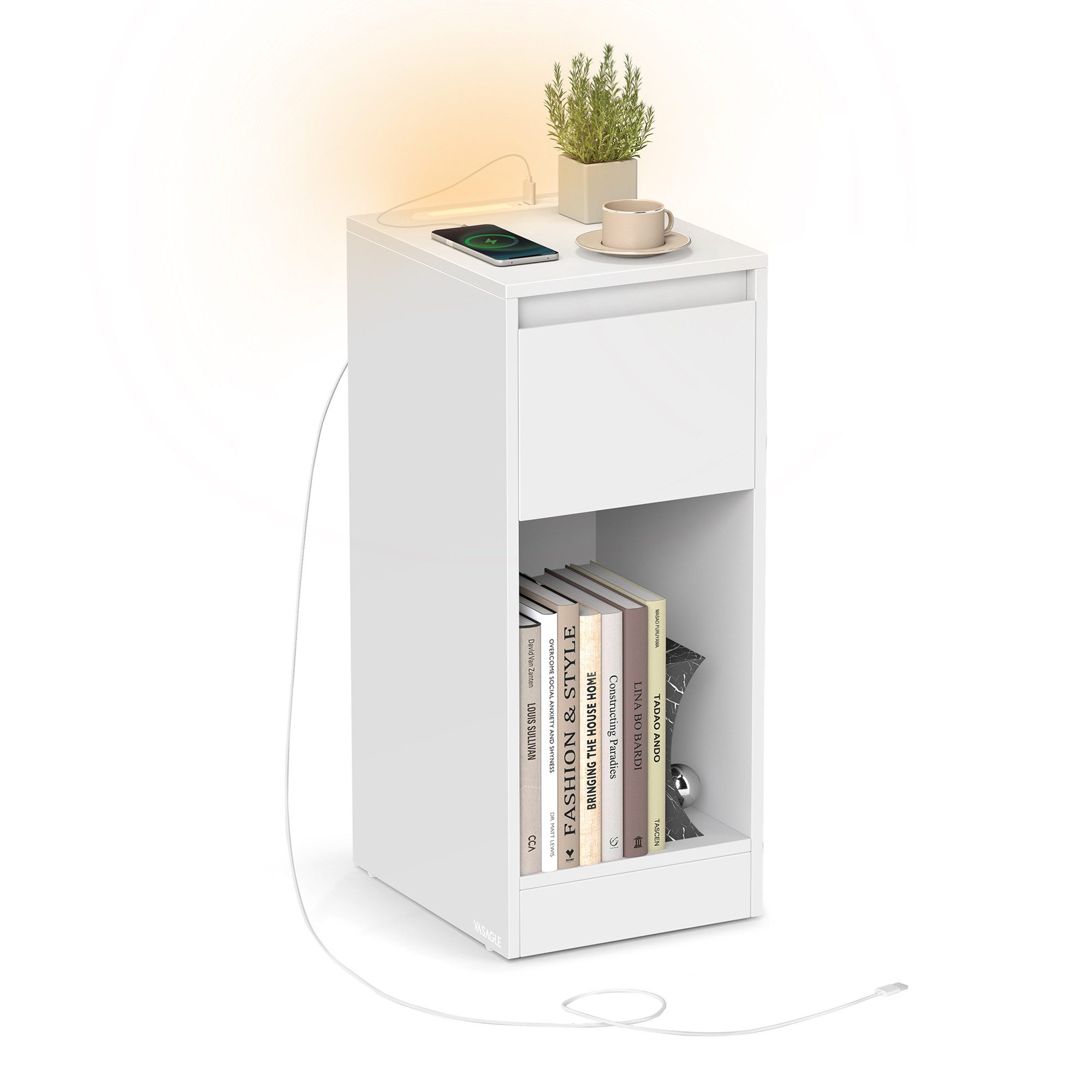 VASAGLE Nachttisch (1-St), schmal Beistelltisch, Nachtschrank mit LED-Beleu günstig online kaufen