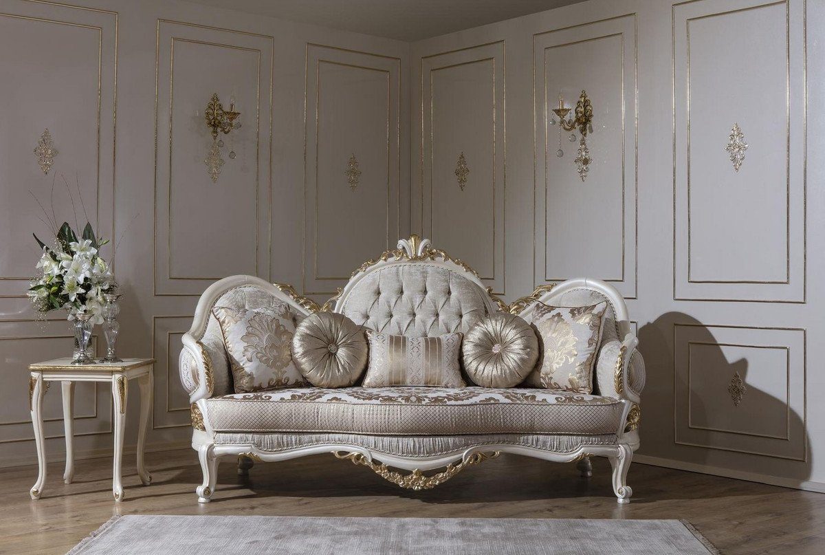 Casa 80 cm Grau dekorativen Wohnzimmer x Weiß Gold Luxus x Möbel - / Sofa - Sofa Barock 220 Prunkvolles / Padrino Barock 124 Kissen H. mit Sofa
