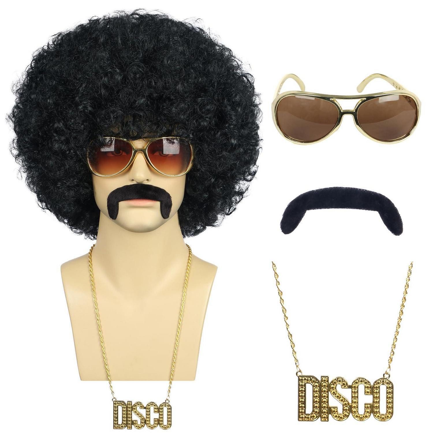 Kostüm-Perücke Perücke Afro Herren Damen Bart Rocker Kostüm Halloween Schwarz