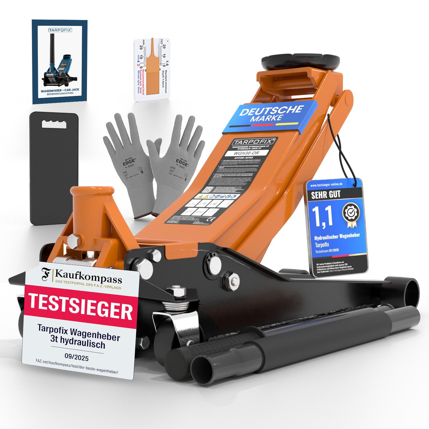 Tarpofix® Wagenheber Tarpofix® Hydraulischer Wagenheber 3t mit Doppelzylinder, max. Hubhöhe: 47.5 cm, Robuster Hydraulikheber mit 85 - 475 mm Hubhöhe