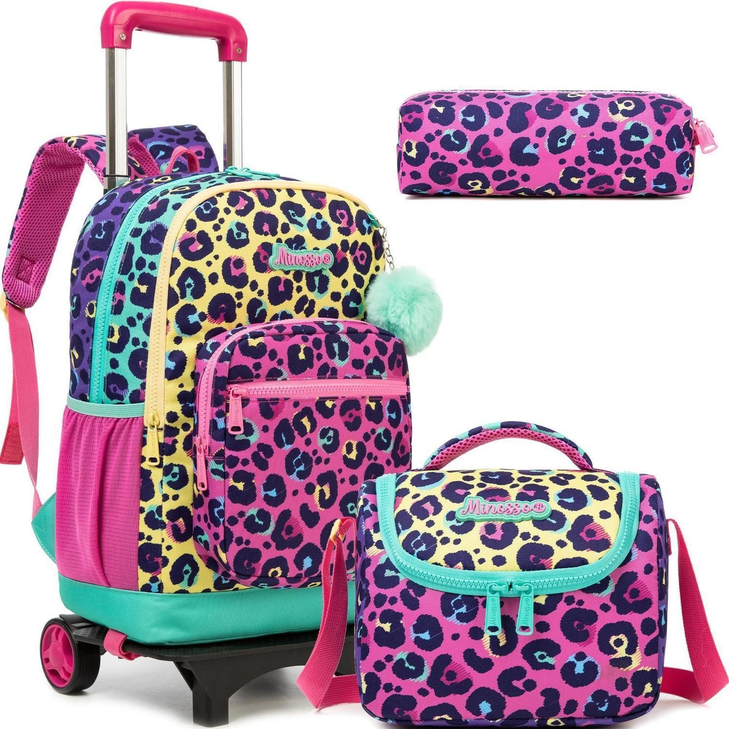 LuxusKollektion Schulranzen Schulranzen Trolley Mädchen abnehmbar Leo rosa 3-teilig