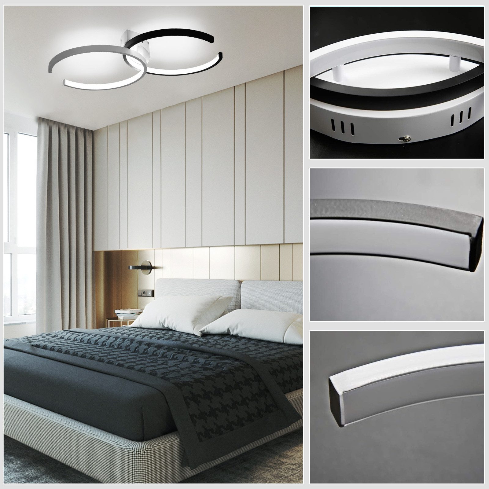 Nettlife LED Deckenleuchte LED Deckenleuchte ringförmige schwarz und weiß, Dimmbar mit Fernbedienung, LED fest integriert, Warmweiß, Neutralweiß, Kaltweiß, für Schlafzimmer Wohnzimmer Esszimmer Arbeitszimmer