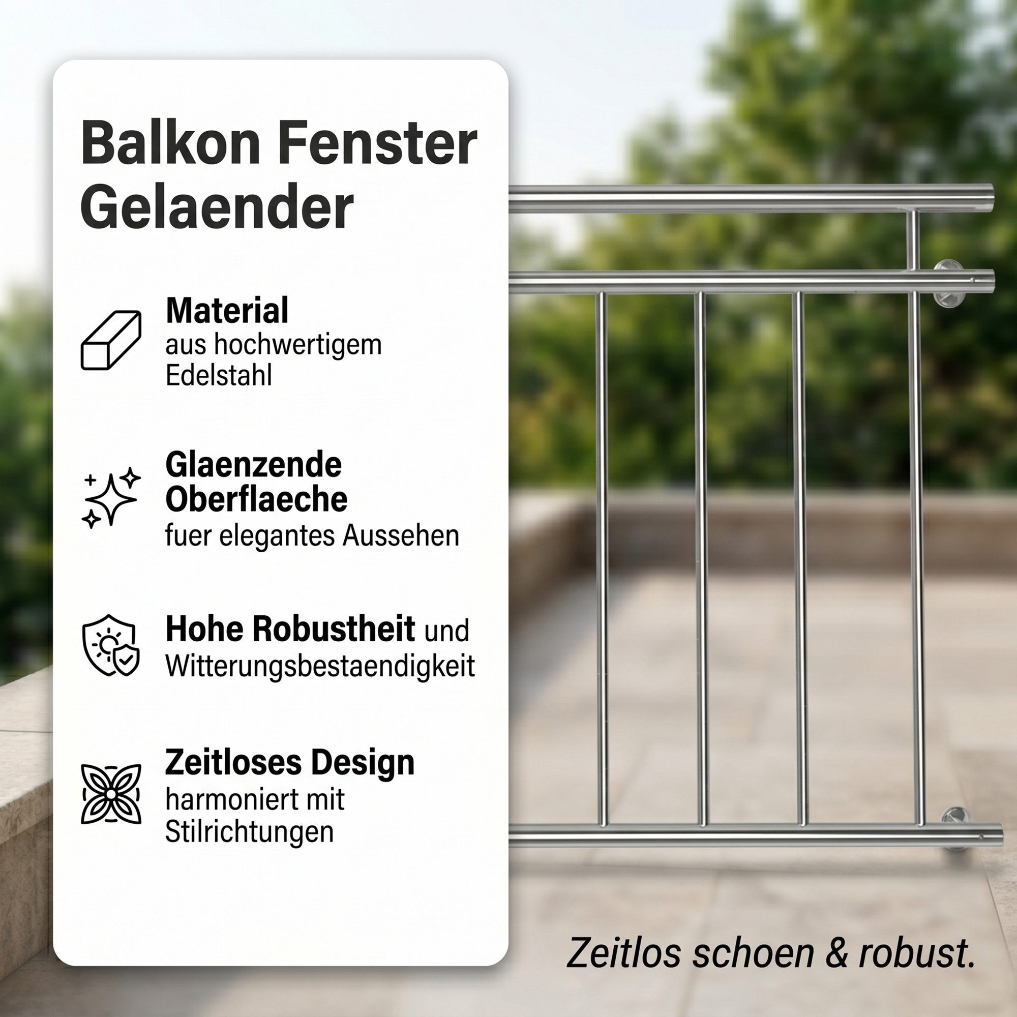 Mucola Brüstungsgeländer Balkongeländer Fenster Geländer Edelstahl Silber V2A Handlauf, 128 cm Länge, 90 cm Höhe, Stück, Premium-Geländer, V2A Edelstahl