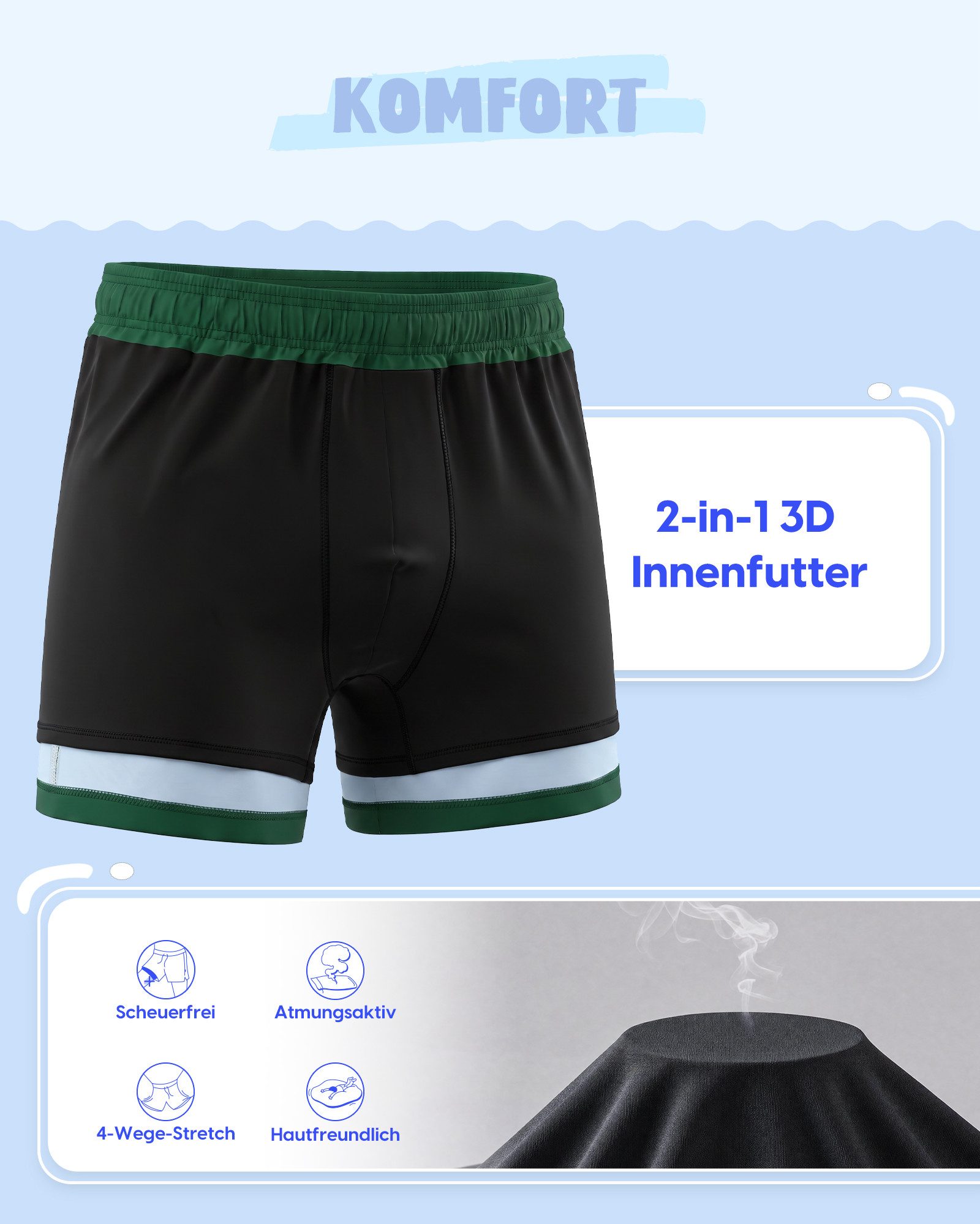 MaaMgic Badehose Shorts Jungen 2-in-1 mit verstellbarem Kordelzug (1-St) Stretch Schwimmshorts mit Innenfutter für Strand und Schwimmbad – Bild 3 von 5