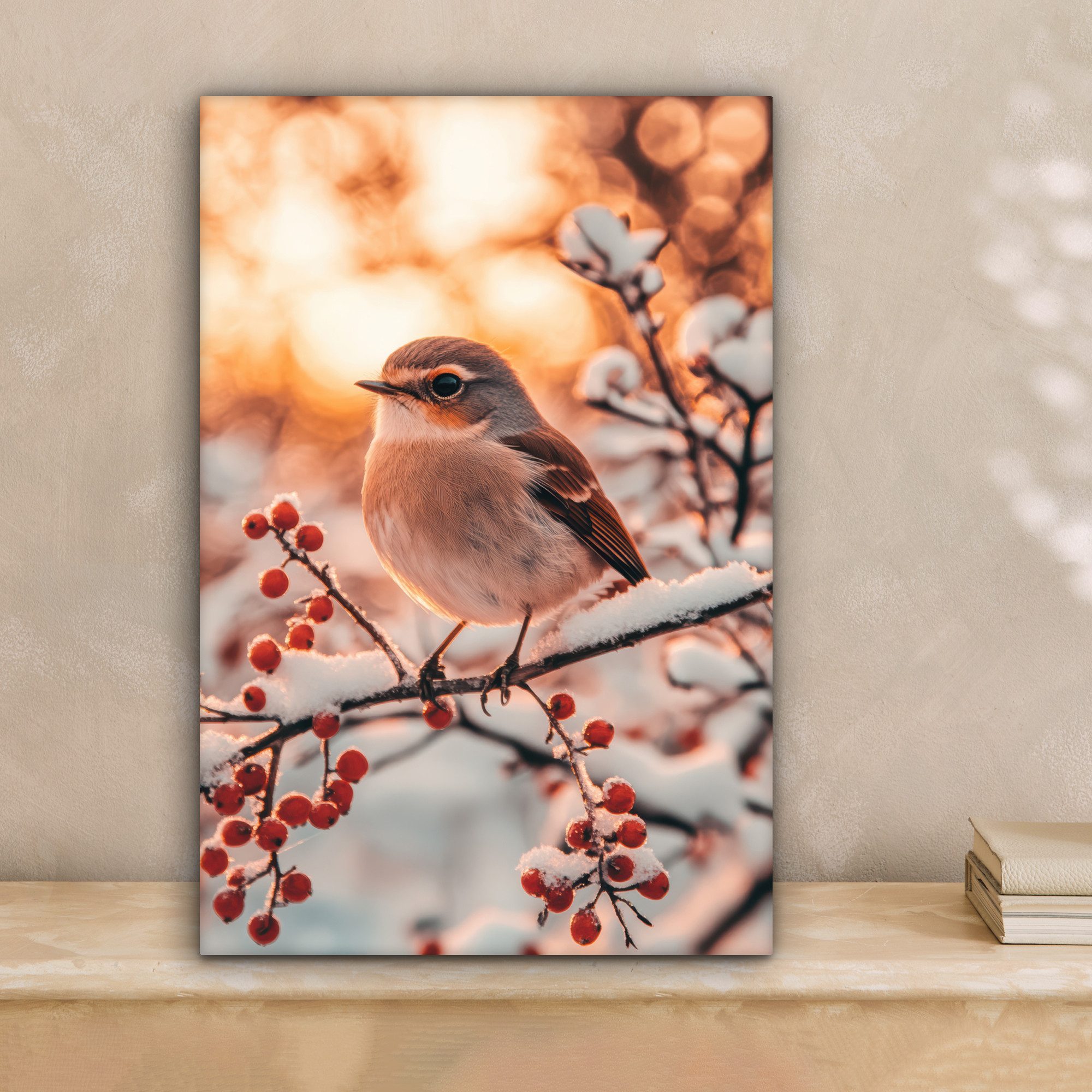 OneMillionCanvasses® Leinwandbild Vogel - Zweig - Winter - Tiere - Schnee, günstig online kaufen