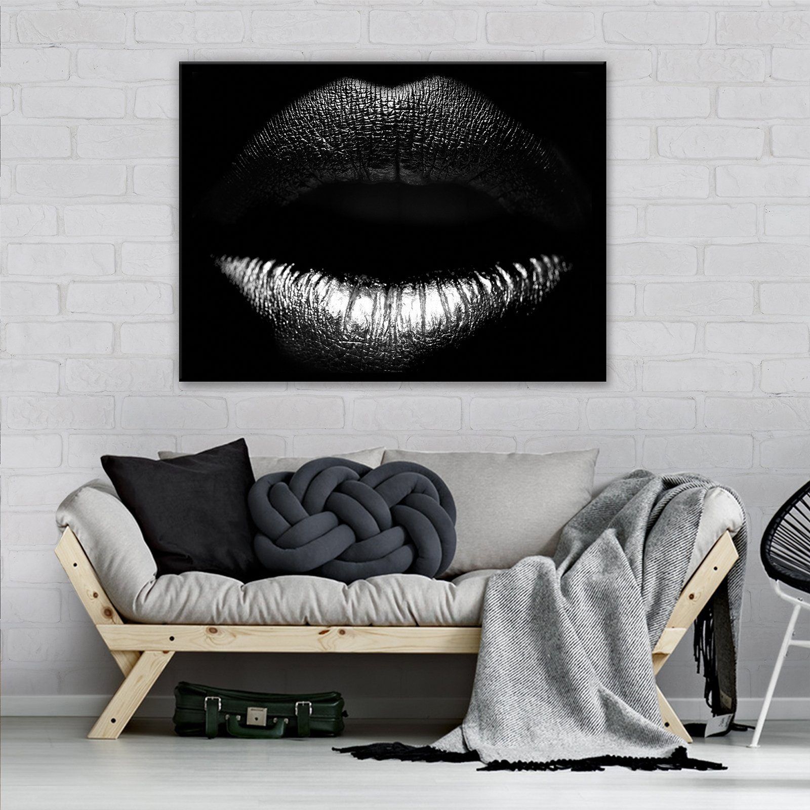 Wallarena Leinwandbild Lippen Frau Schwarz Glamour günstig online kaufen