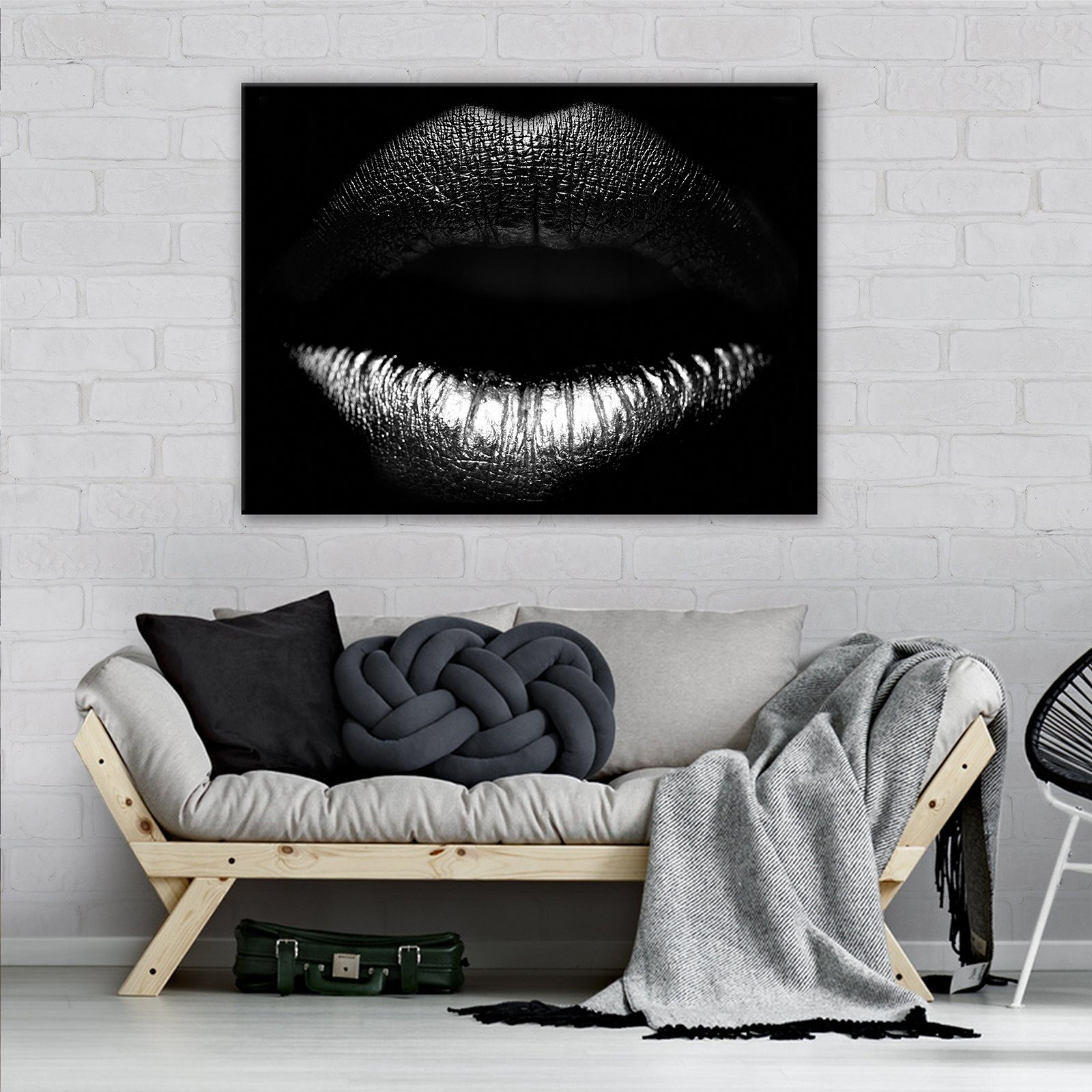 Leinwandbilder Frau Leinwandbild Wallarena Auf für Schlafzimmer, Aufhängefertig Wohnzimmer XXL Schwarz Wandbilder Modern Sexy Groß Leinwand (Einteilig), Mund Bild Wandbild Kunstdruck Canvas Modern Bilder